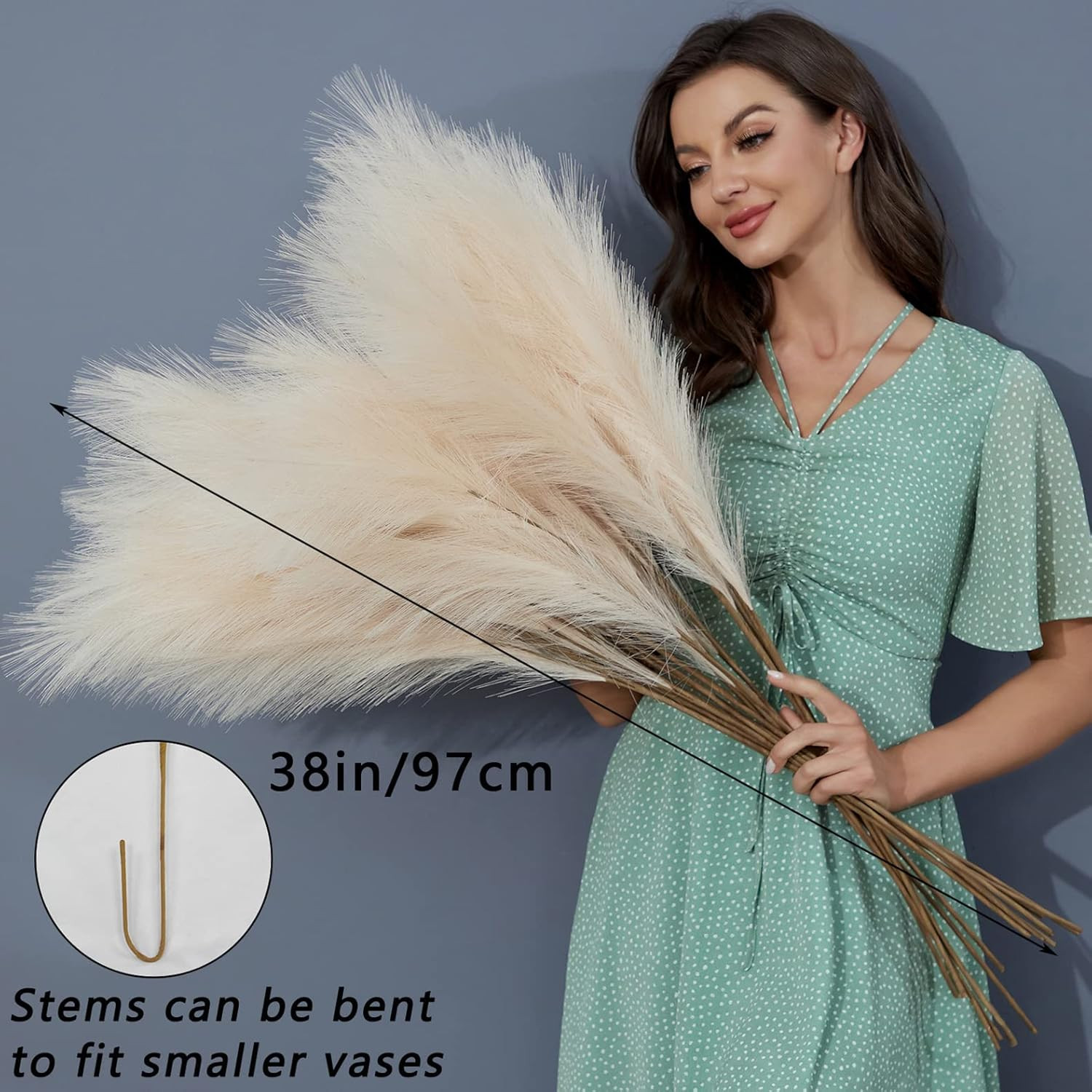 8 PCS 38″/3.1FT Large Artificial Pampas Grass Branches(Cream/Beige) | Fluffy Den