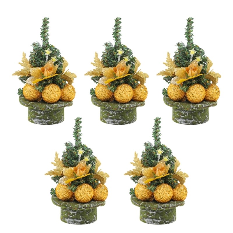 5pcs Tabletop Mini Christmas Pine Tree Golden Decoation for Gift and Seasonal