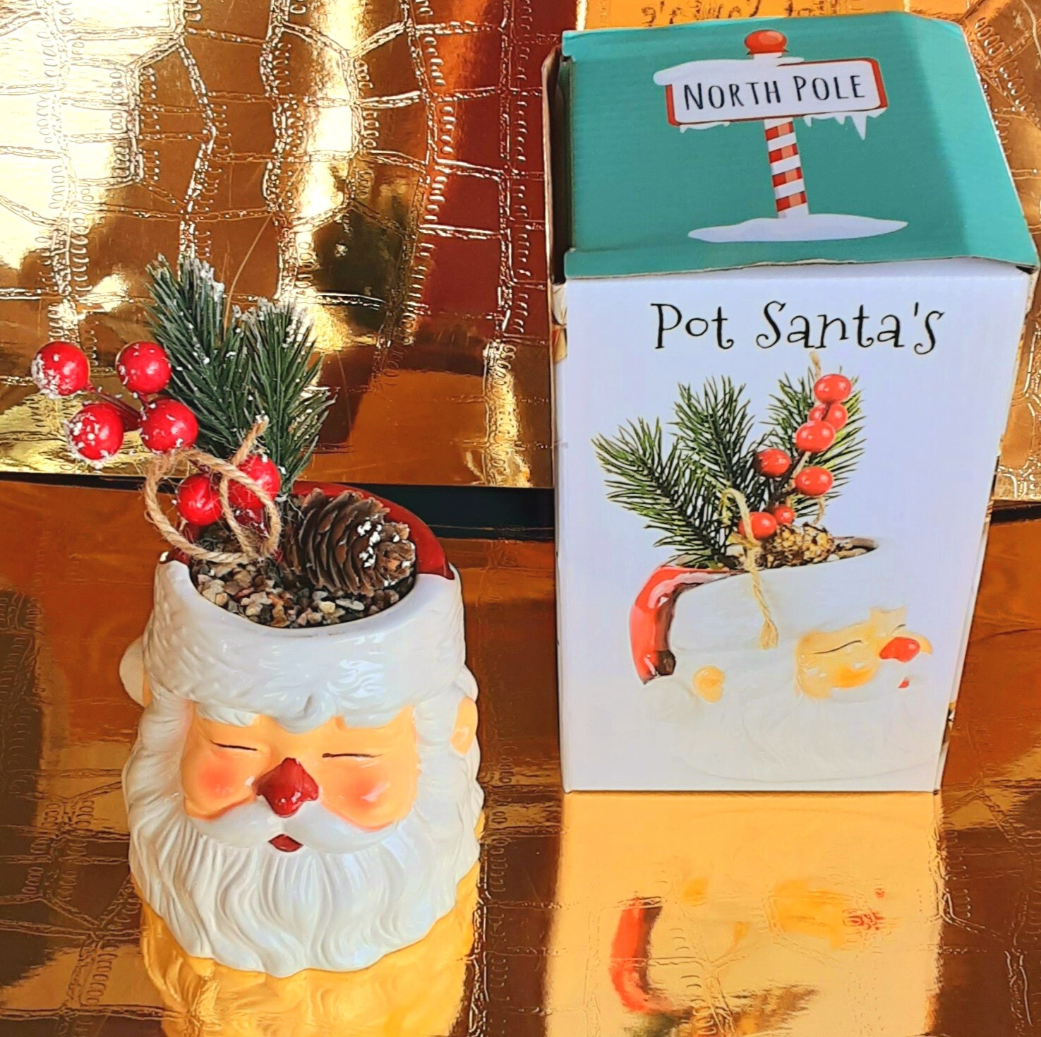 11cm Santa Pot Xmas Berry Plant Christmas Artificial Flower Decor Potted Gift