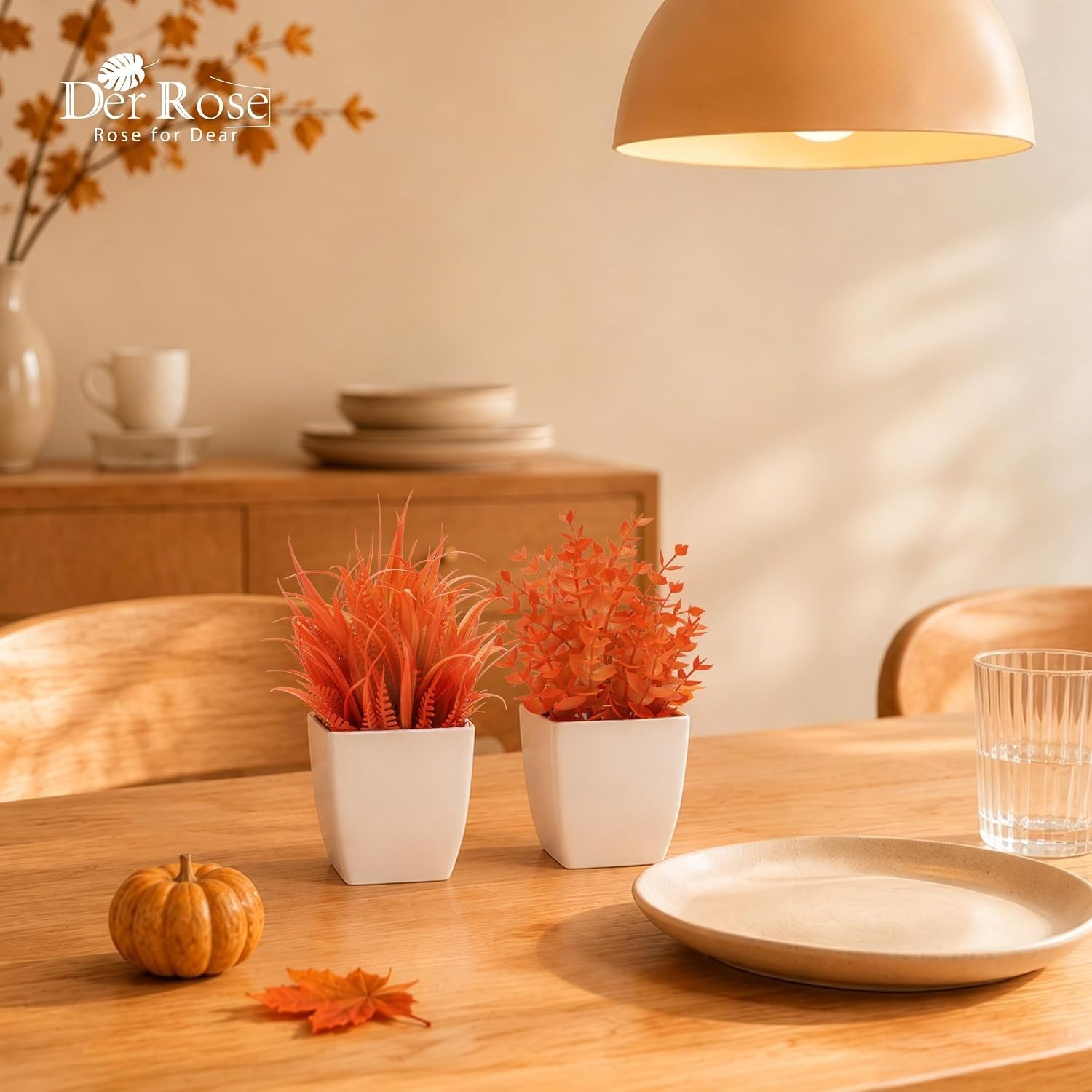 Lightweight Maple Red Faux Plants Set for Home Office and Fall Decoration