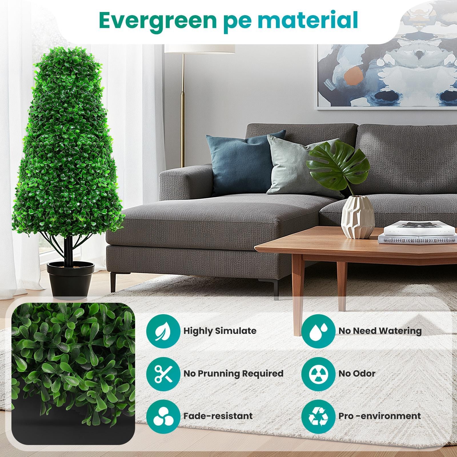 3′ Artificial Boxwood Cone Topiary Tree 2Pcs 3′ Tower Tree for Indoor & Outdoor