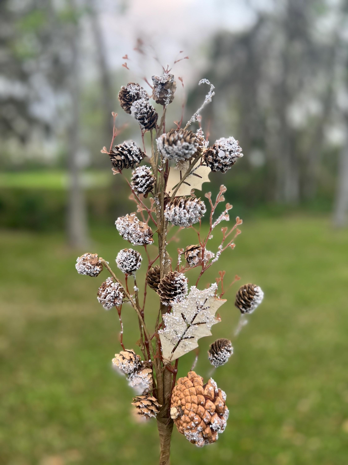 Regency Christmas Snow Covered Frosted Birch Pinecone Stem Branch Pick Crafts
