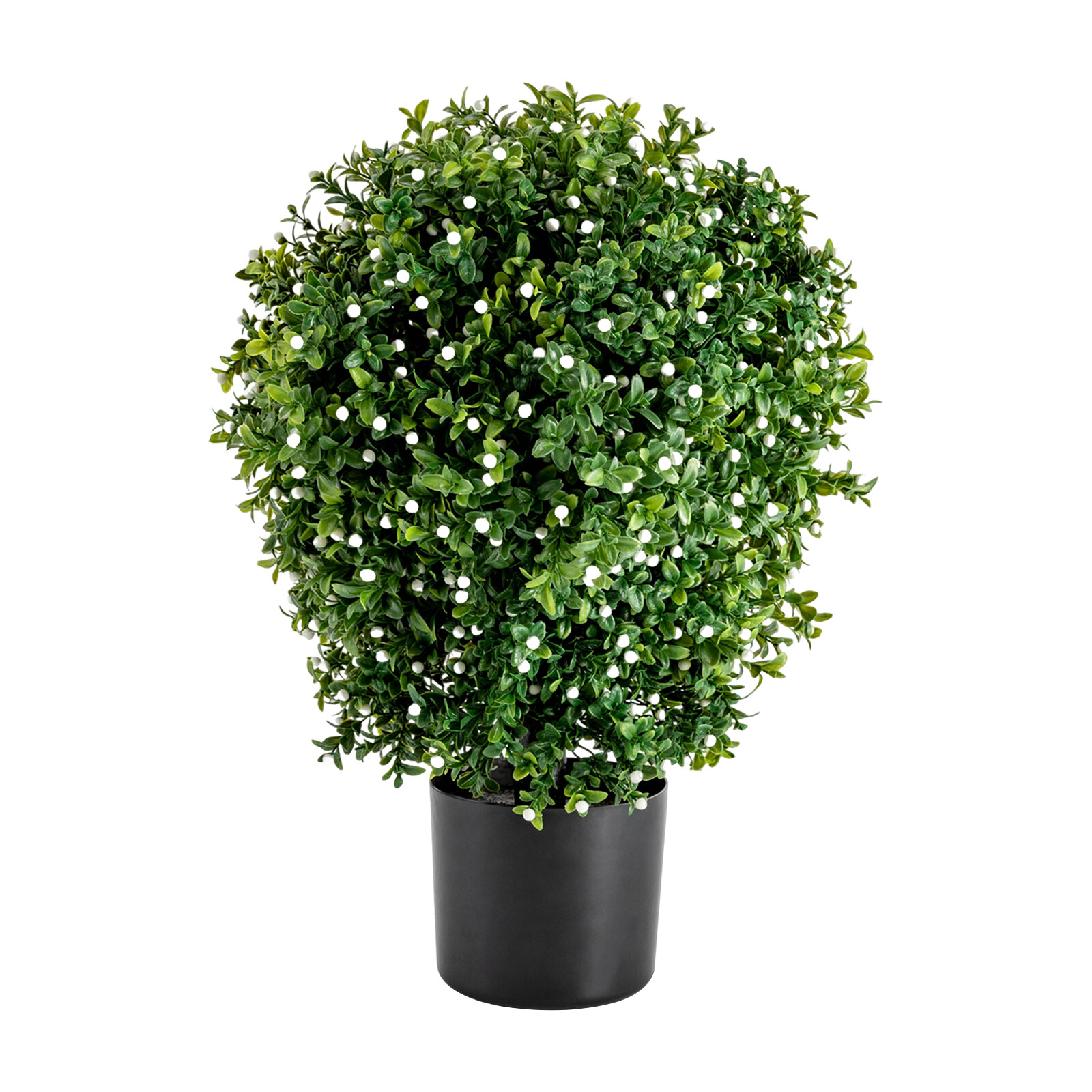 2 Pacs 20″ Tall Green Artificial Boxwood Topiary Ball Tree With White Flowers