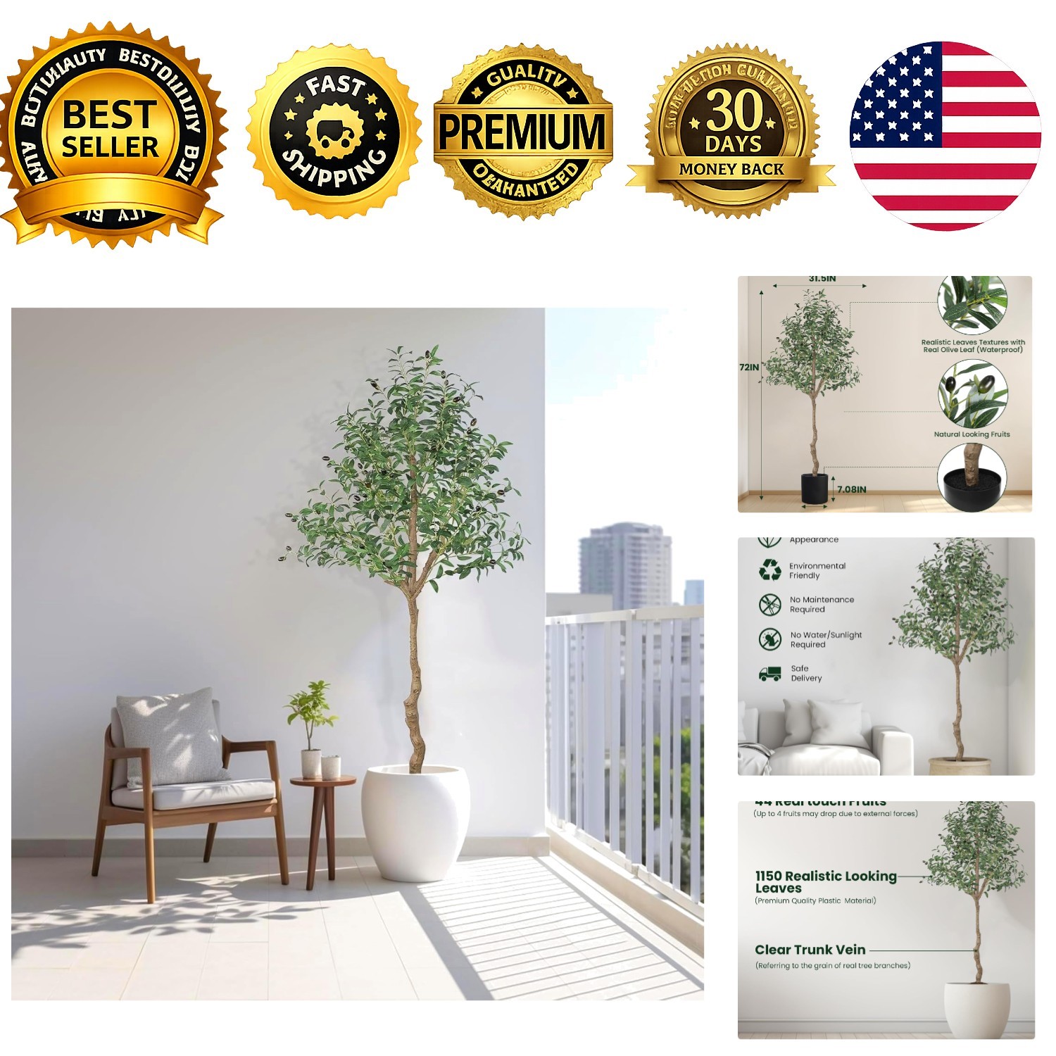 Artificial Olive Tree 6FT Tall Fake Plant with Planter 72in Realistic Trunk