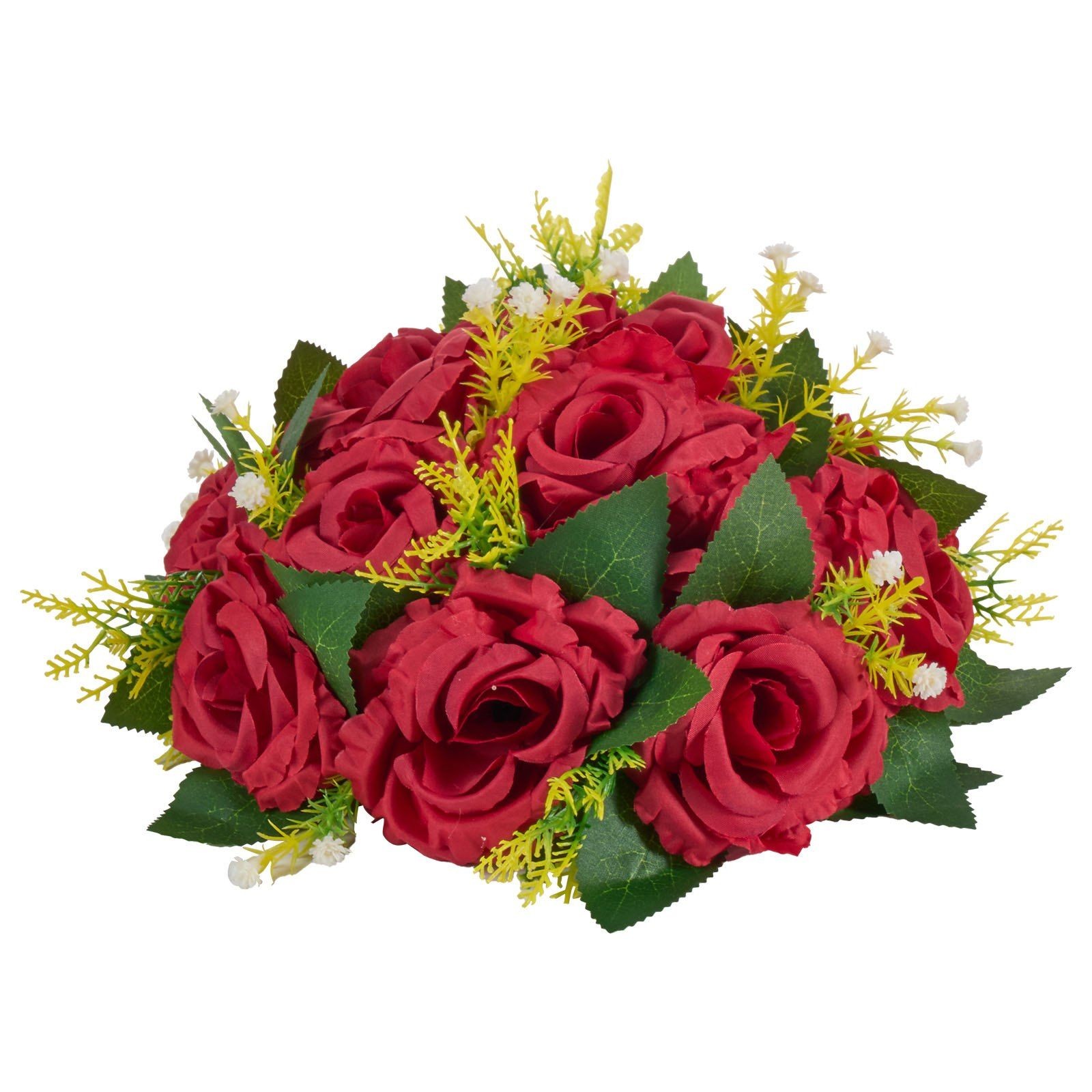 9.5in Red Rose Faux Flowers 10Unit Floral Centerpiece Bouquet