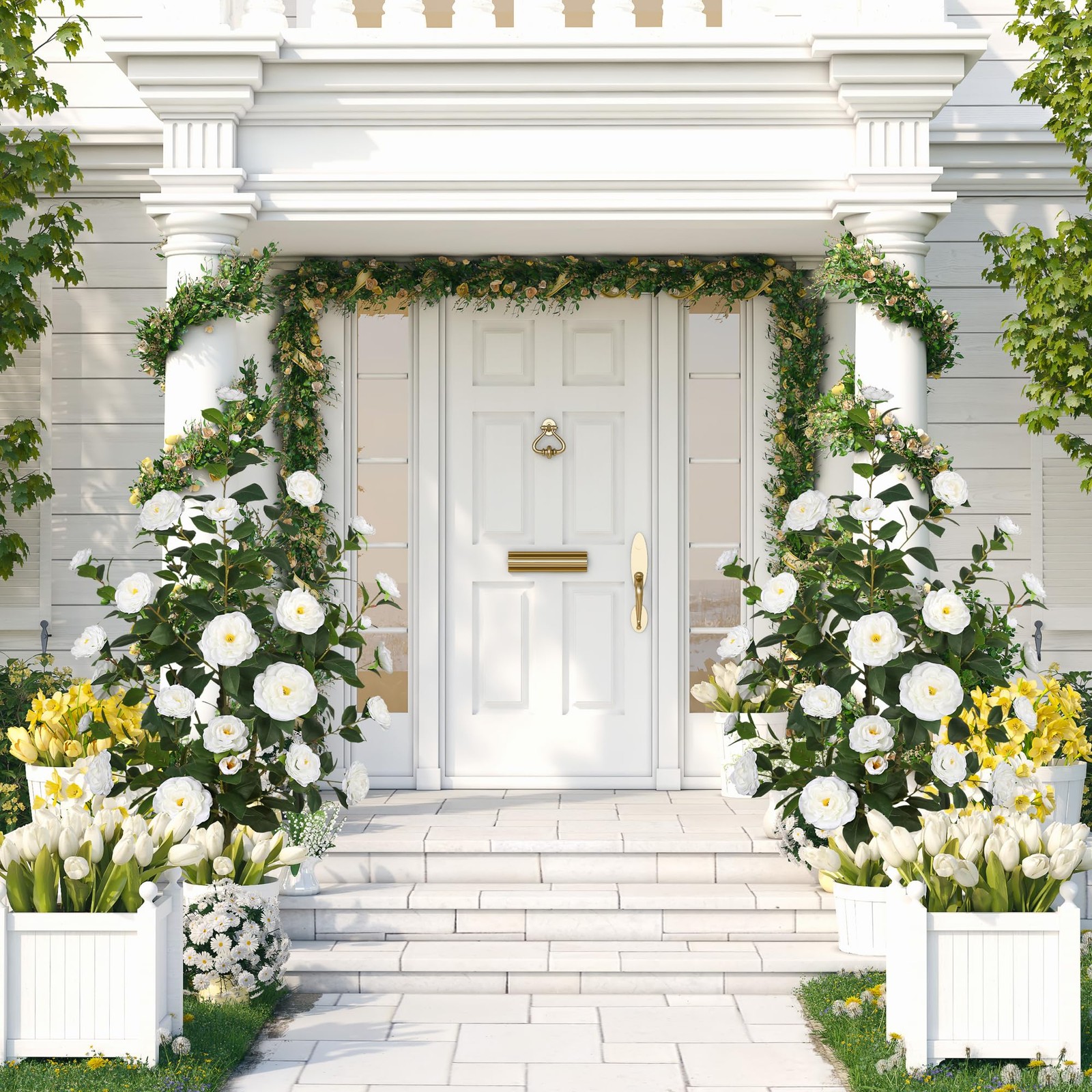 1Pack 47.24″/3.94FT Artificial Camellia Trees with 36 White Flowers in Pots –…