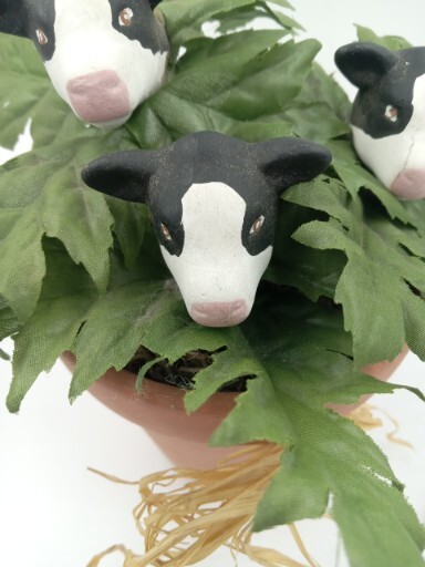 Kitchy Black & White Cow Figurine Planter Arrangement Terracotta Pot Farmhouse