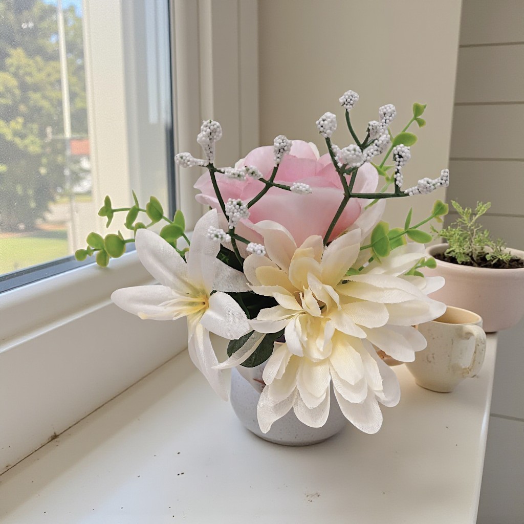 Tea Party Pink Rose Chrysanthem Silk Floral Arrangement Bridal Birthday POP-IN