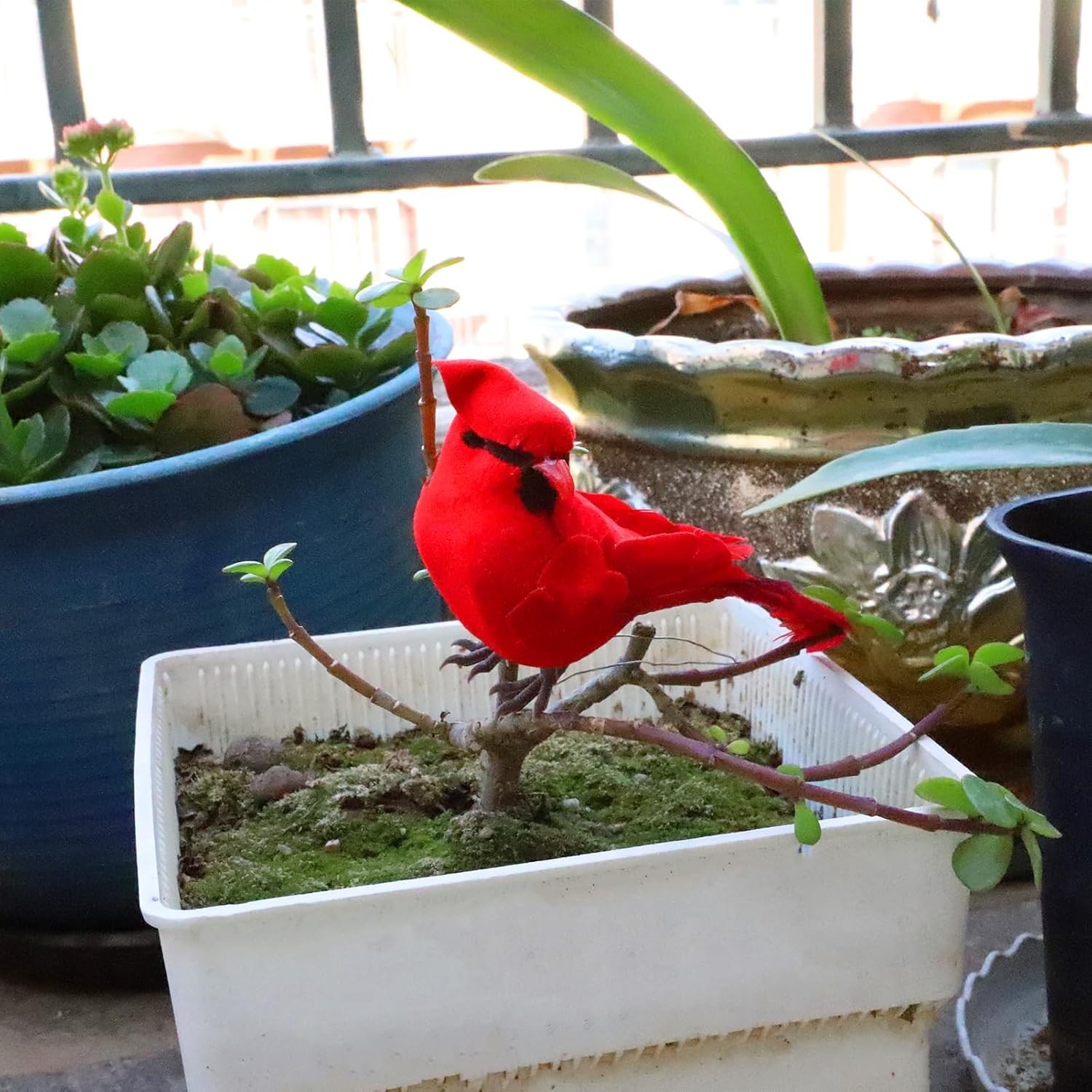 Artificial Bird Red Cardinal Realistic Feathered Figurine Home Decor Craft Pr…