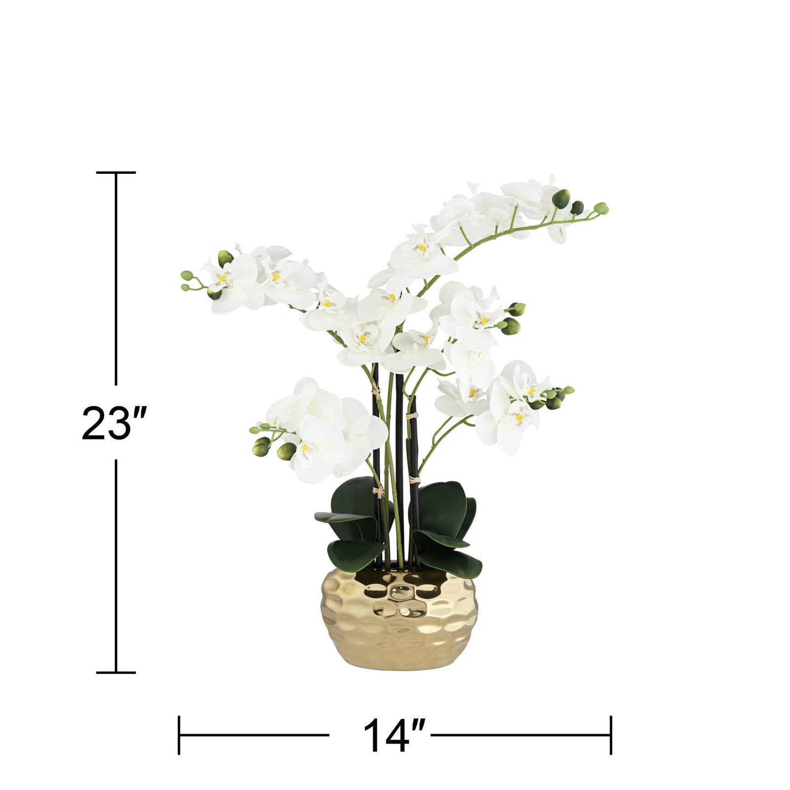 Potted Faux White Phalaenopsis Artificial Flowers in Silver Gold Pot Home Decor