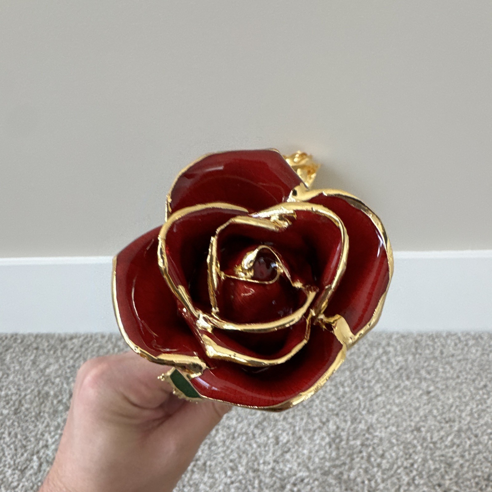 Gold Plated Artificial Rose Flower Stem Wall Decor 2pc Gold Red Green Floral