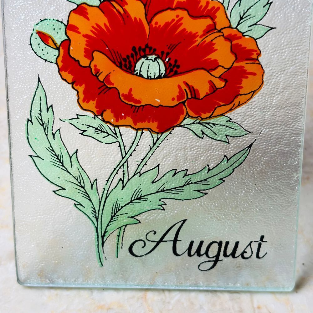 Retro Hanging Stained Glass Poppy August Birth Month Flower Decor Sun Catcher