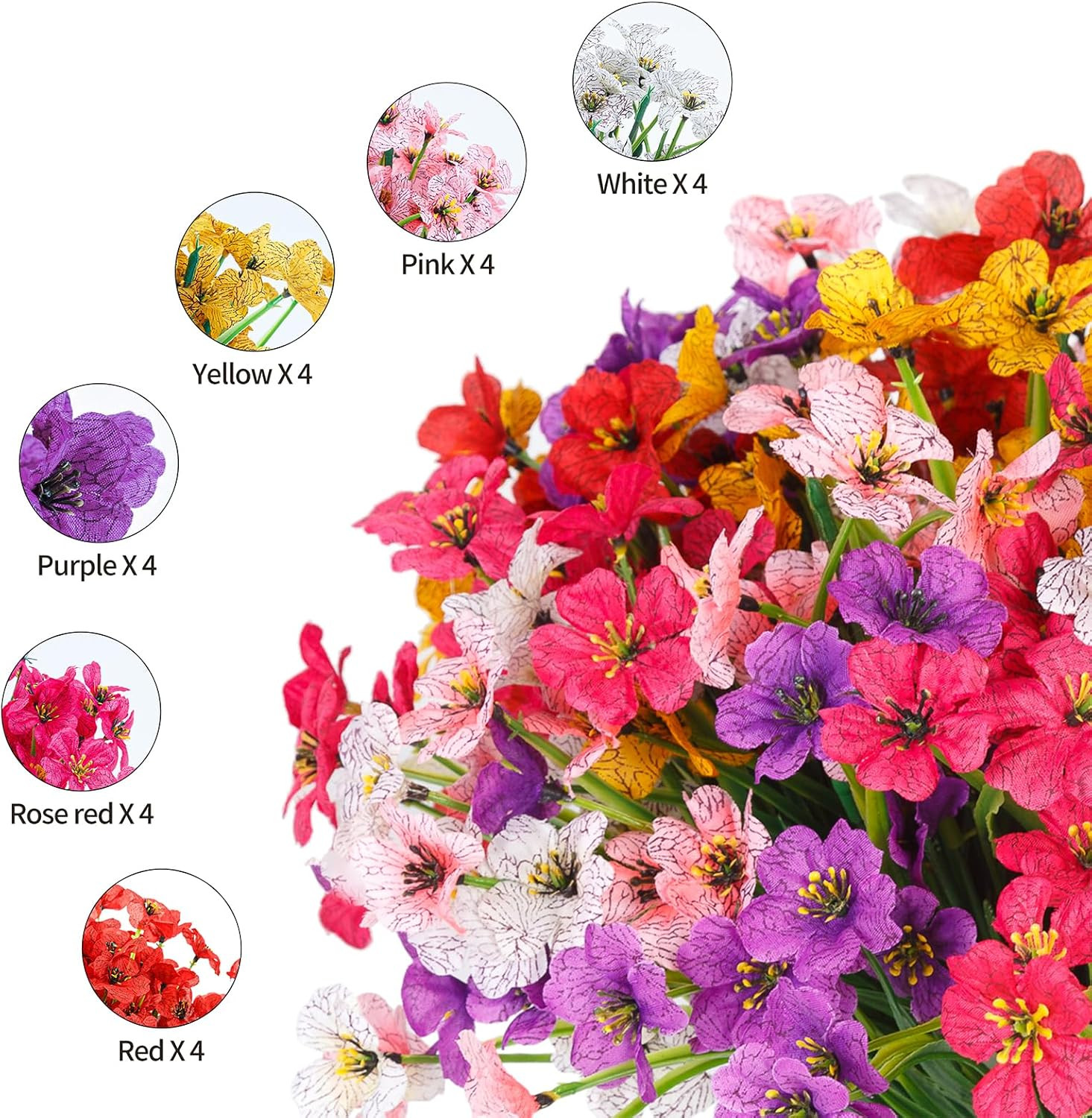 24 Bundles Artificial Flowers for Outdoor Indoor Garden Home Decoration, Plastic