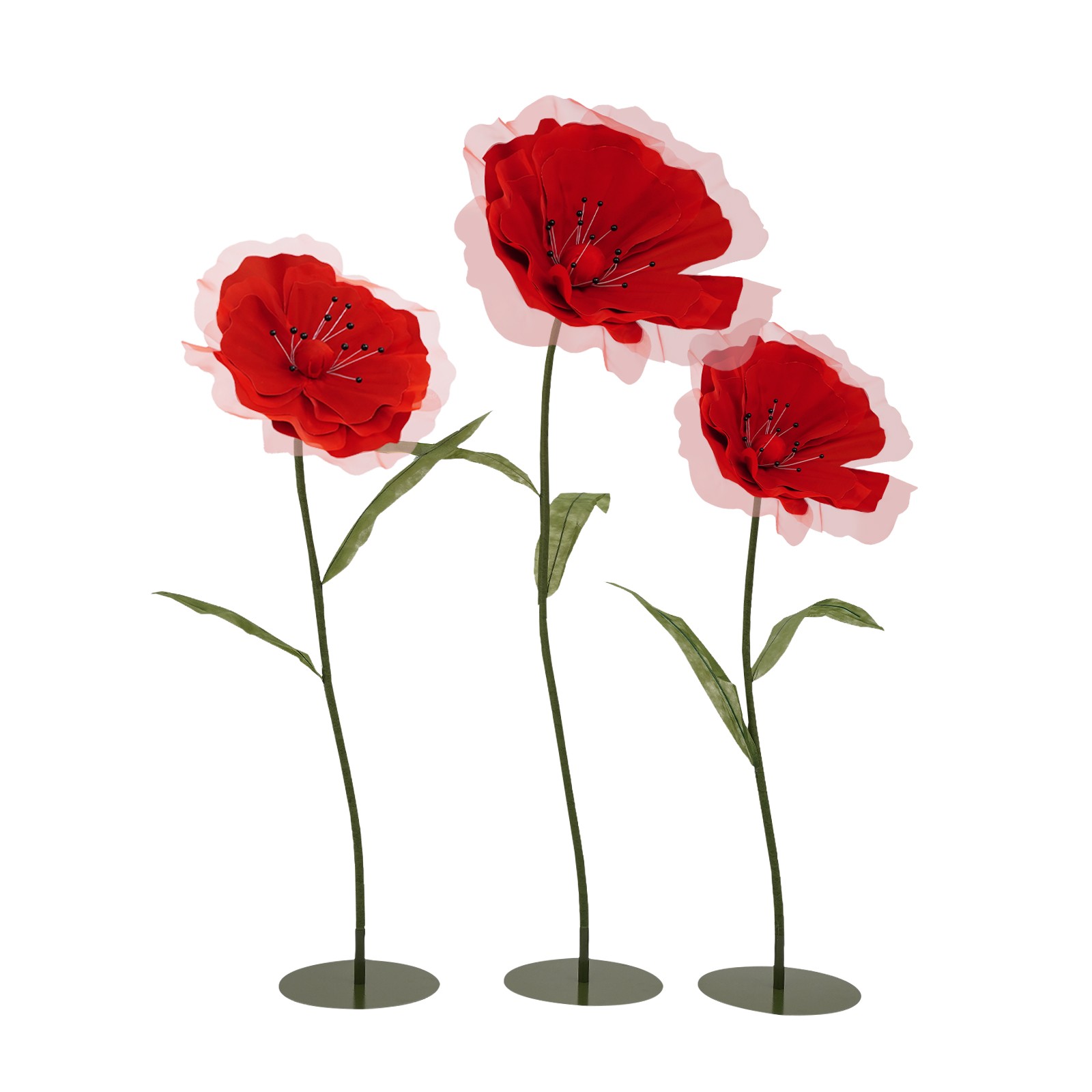 3pcs Artificial Flowers Adjustable Wedding Parties Flowers Background Decor Red