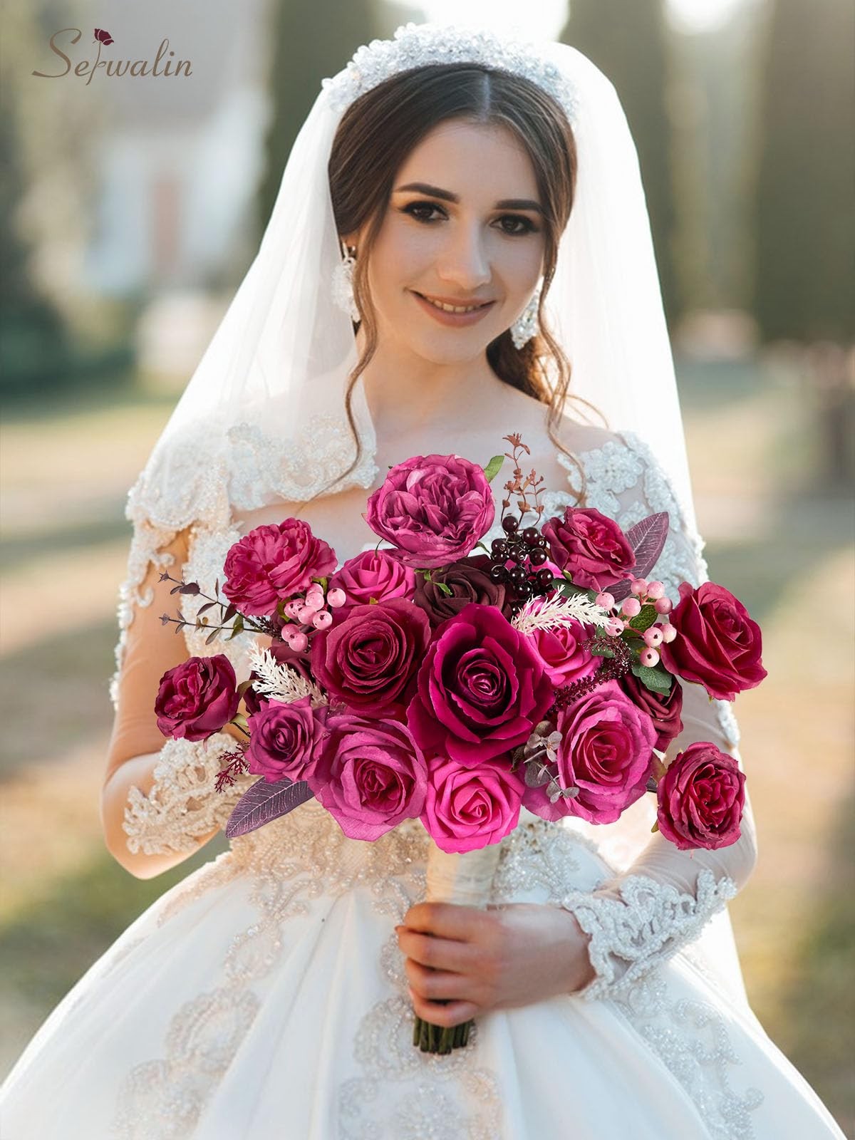 Artificial Flowers Dark Magenta Hot Pink Fake Wedding Flowers Silk Flowers Fa…