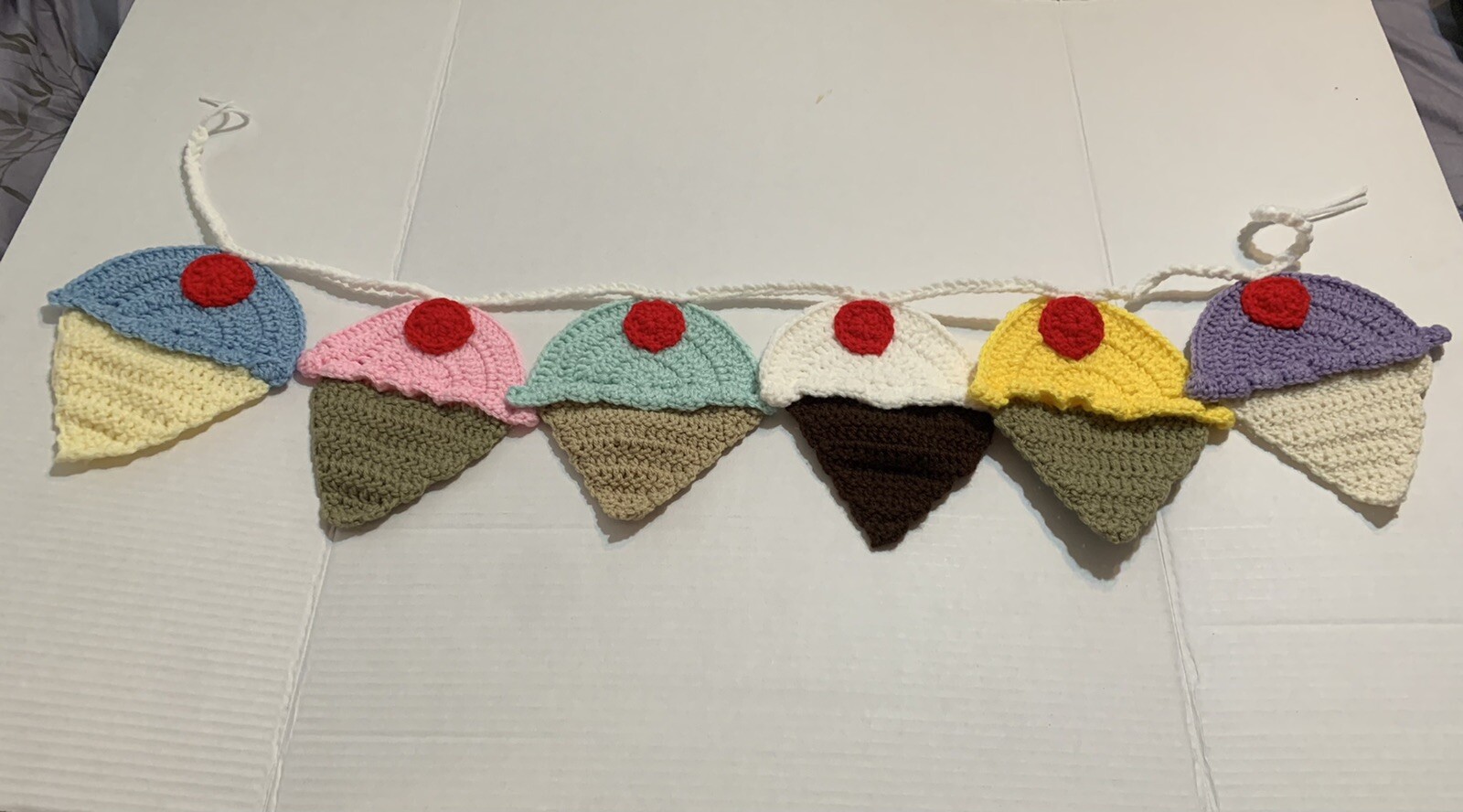 Ice Cream Garland Six Cones 7X6″ New Handmade Crochet 32″ Long 