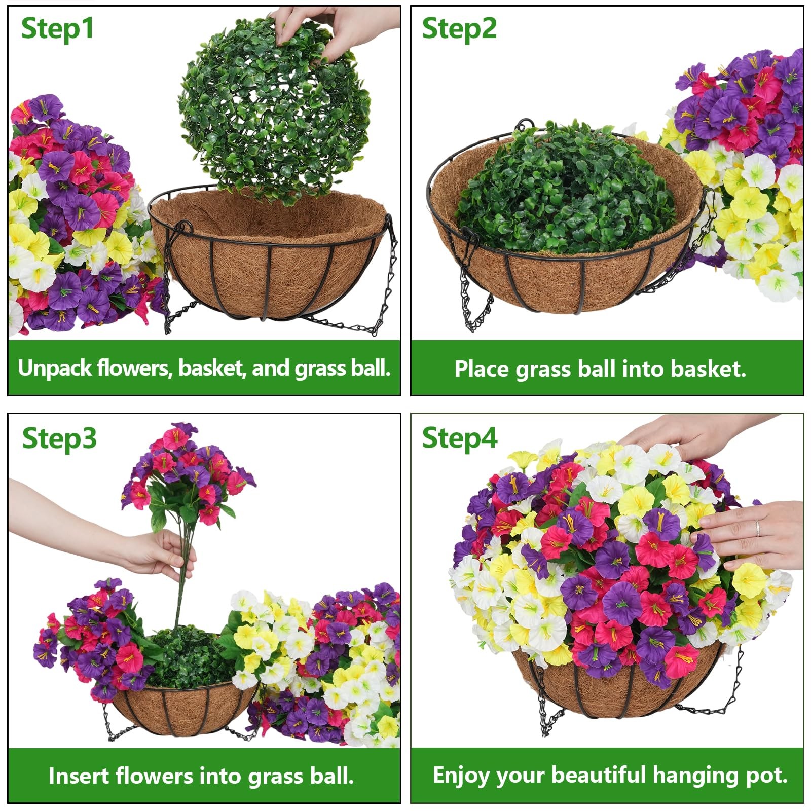 2 Set Artificial Hanging Flowers with Basket for Outdoor Spring Summer Decor …