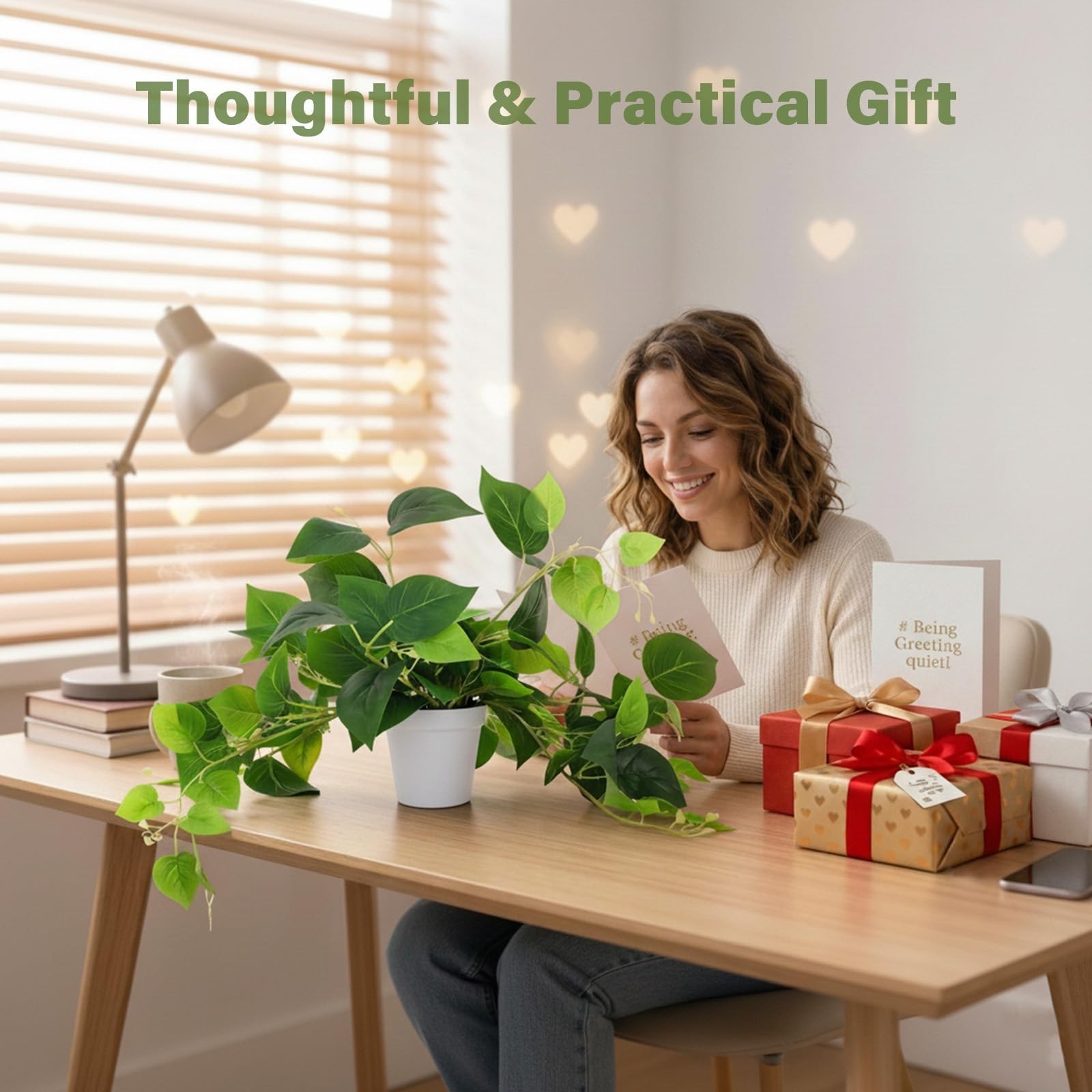Realistic Artificial Pothos Plant in Pot – Perfect Faux Greenery for Desk, Shelf