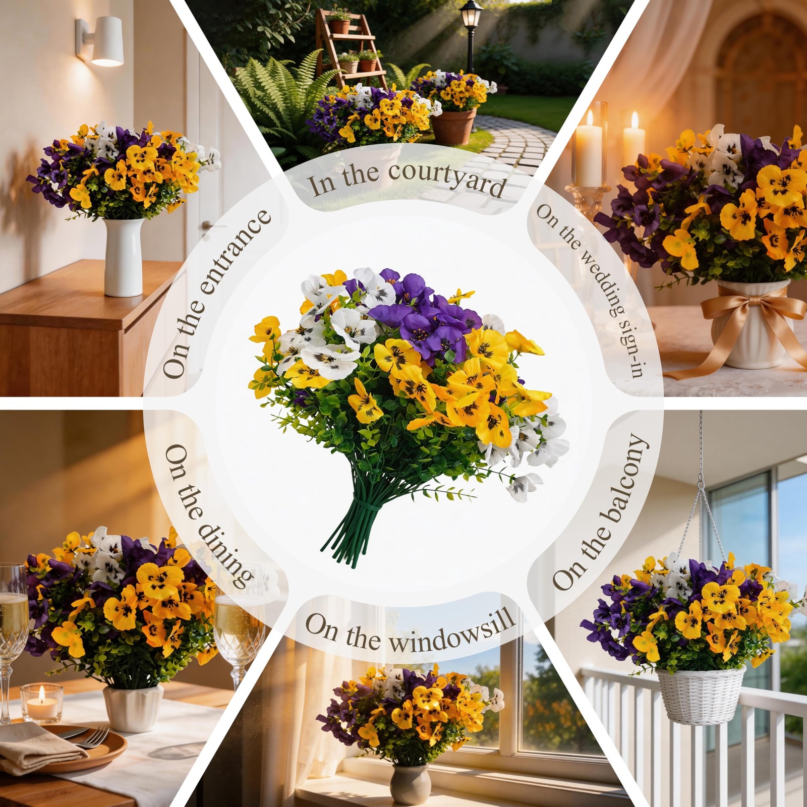 UV Resistant Artificial Pansies, Realistic No Fade Spring Faux Flowers, Flexi…