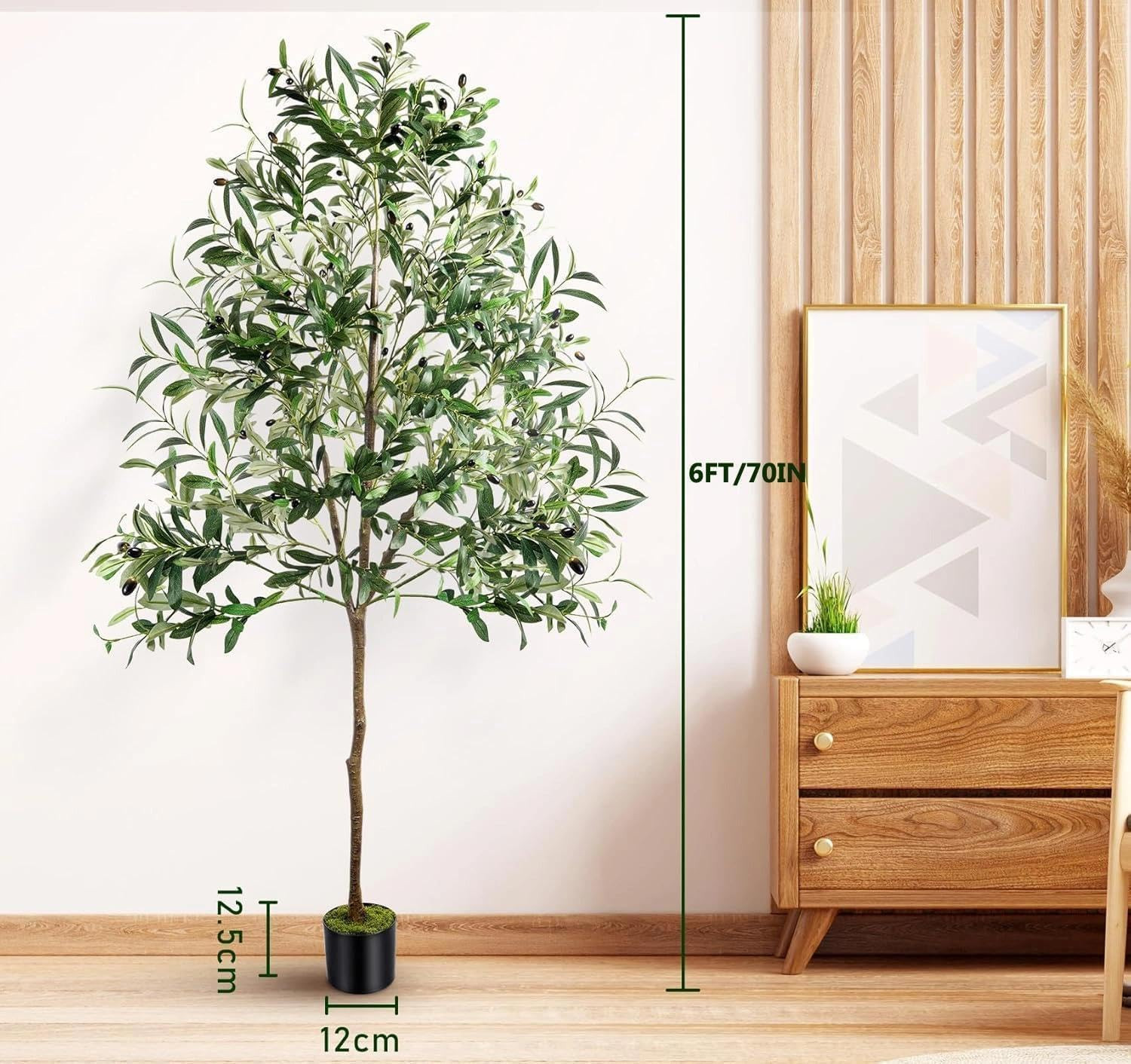 Olive Trees Artificial Indoor, 6FT Faux Olive Tree with Black Planter, Tall Fake