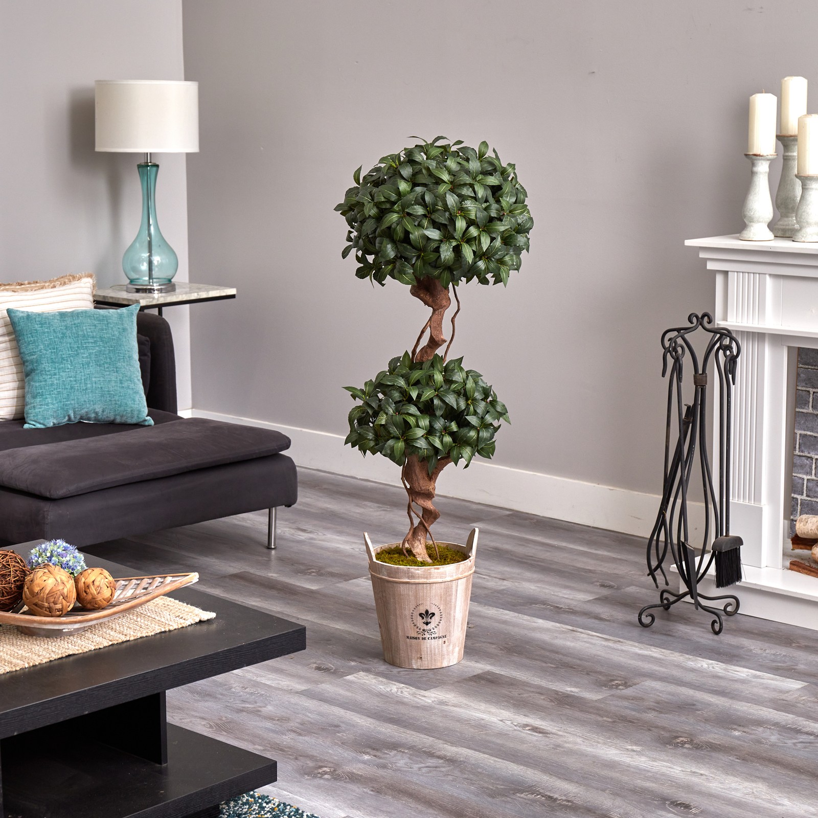 Nearly Natural 4.5ft Sweet Bay Double Topiary ArtificialTree in Planter