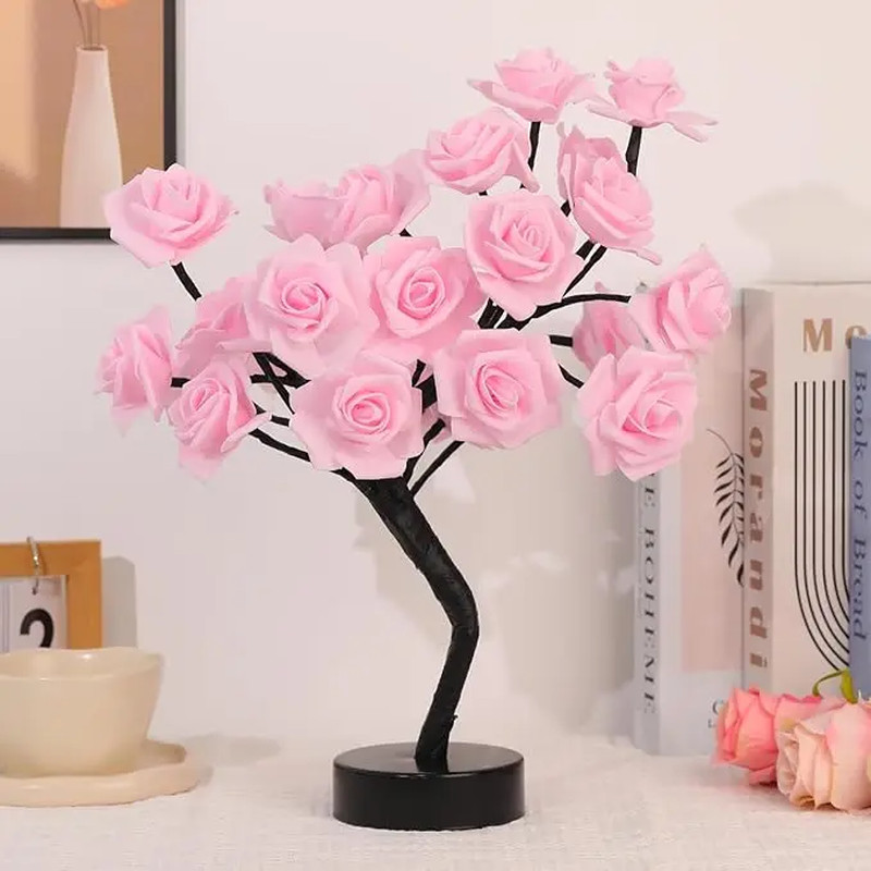 Rose Tree Light Artificial Bonsai Flower Table Lamp USB Battery Powered Romantic