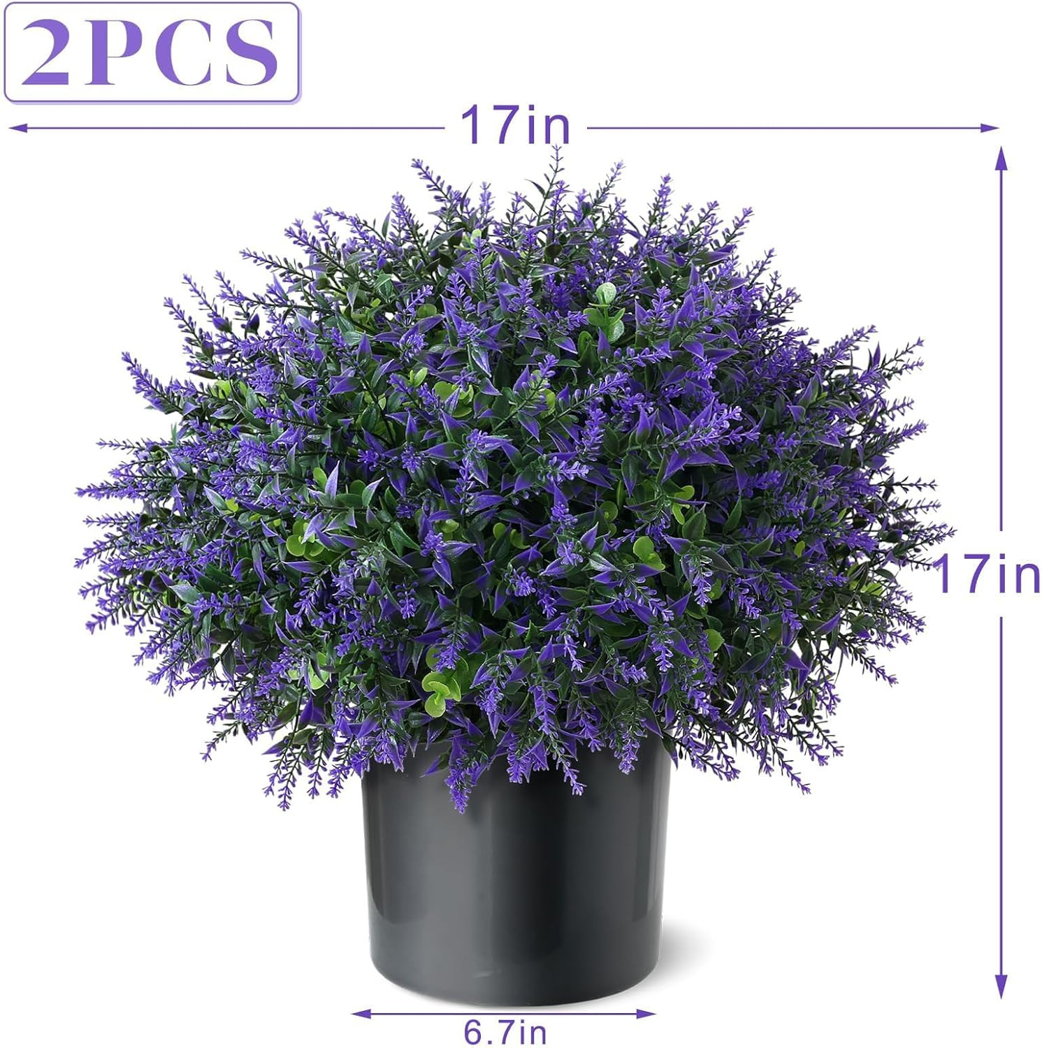 Set of 2 UV-Protected Eucalyptus & Lavender Topiary Trees for Home Decor