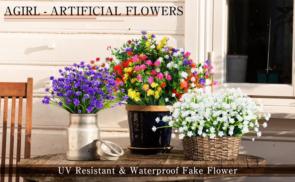 24 Bundles Artificial Fall Flowers Outdoor Indoor Decoration, Fake Plastic