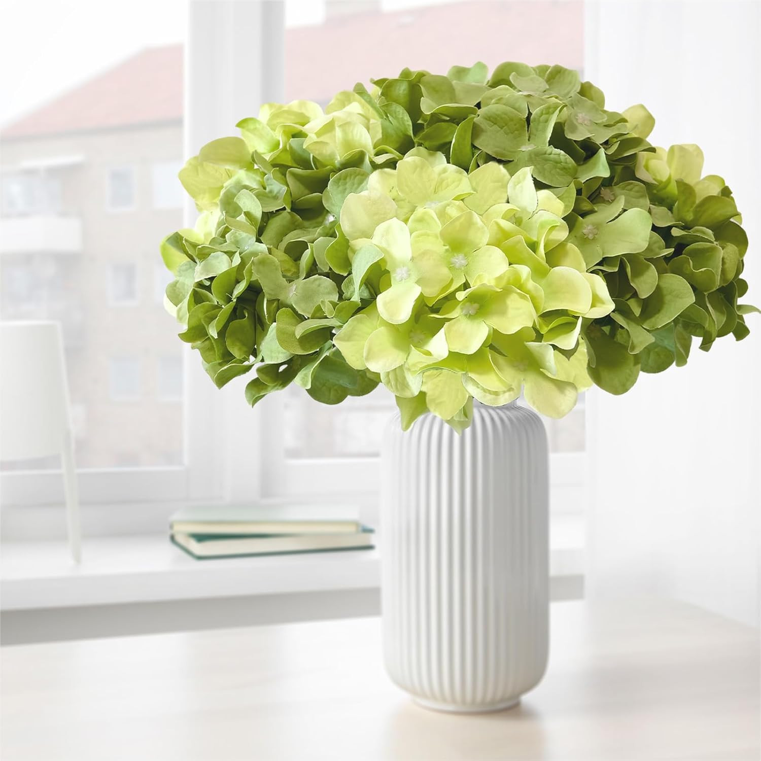 20 Pcs Green Faux Hydrangea Flowers for Wedding and Outdoor Decor