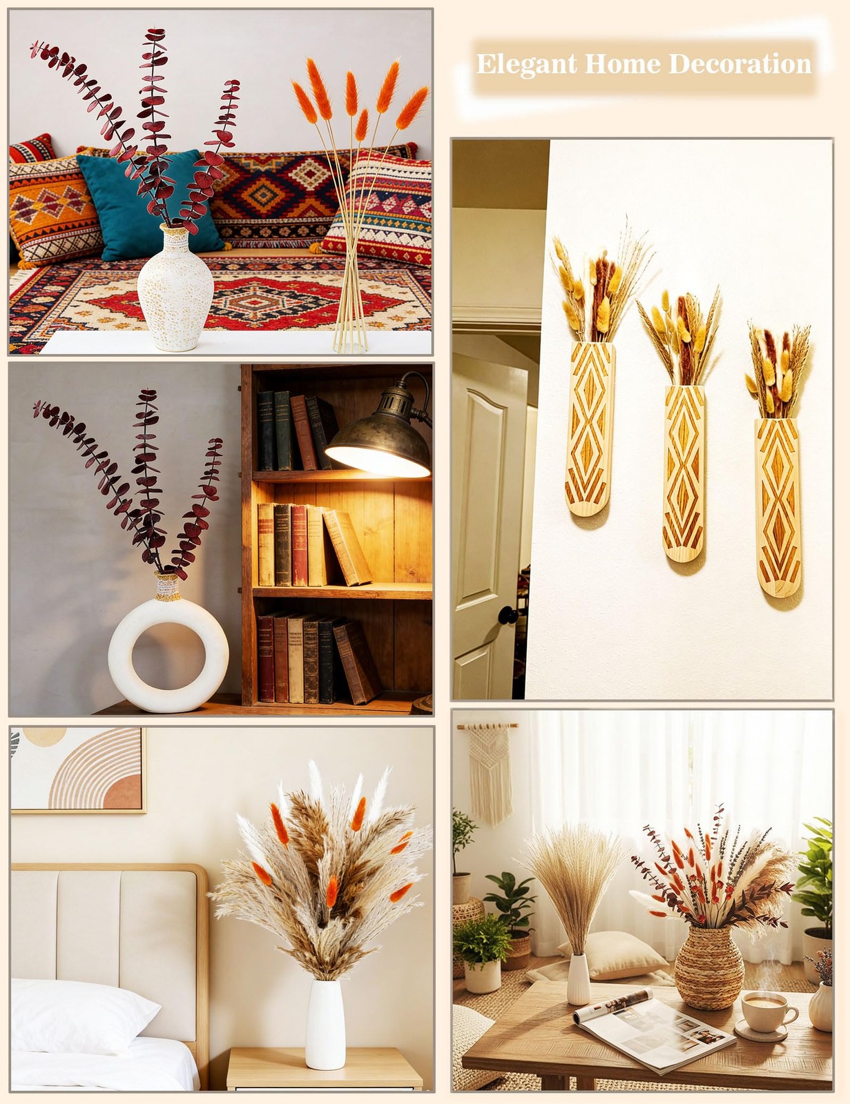 Pampas Grass Bouquet with Autumn Roses and Eucalyptus Leaves, 92 Pieces, for …