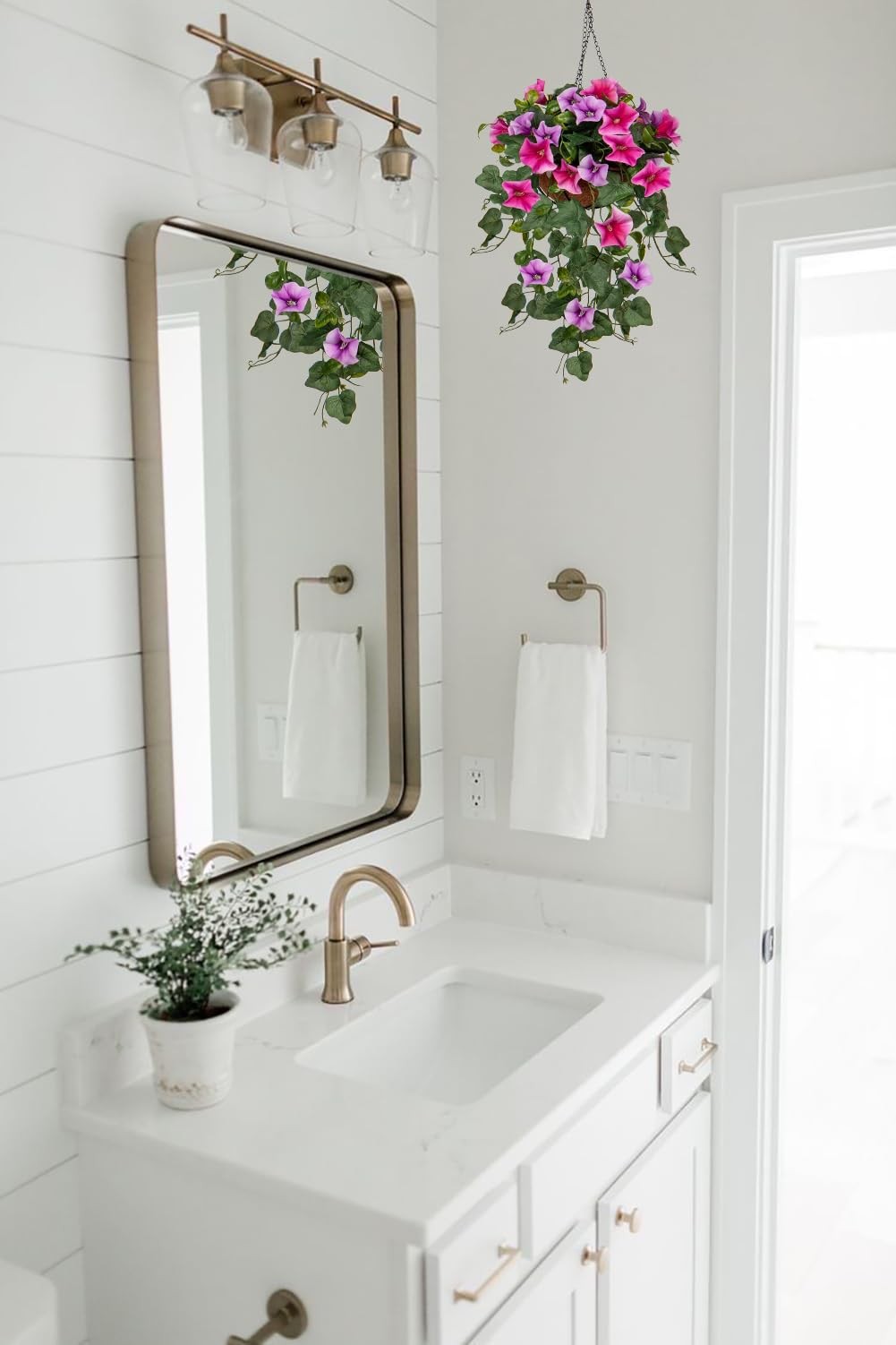 Artificial Hanging Morning Glory Flowers with Basket Outdoor