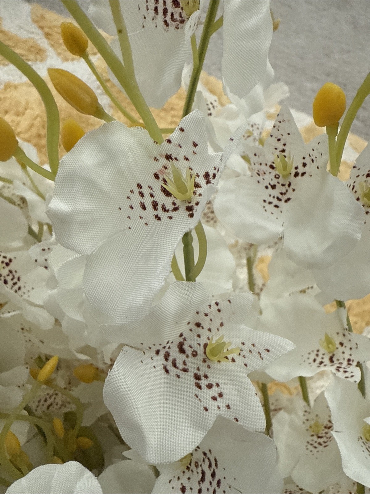 White Orchids Silk Flowers 12 Pieces Pink Green Yellow Artificial Home Decor