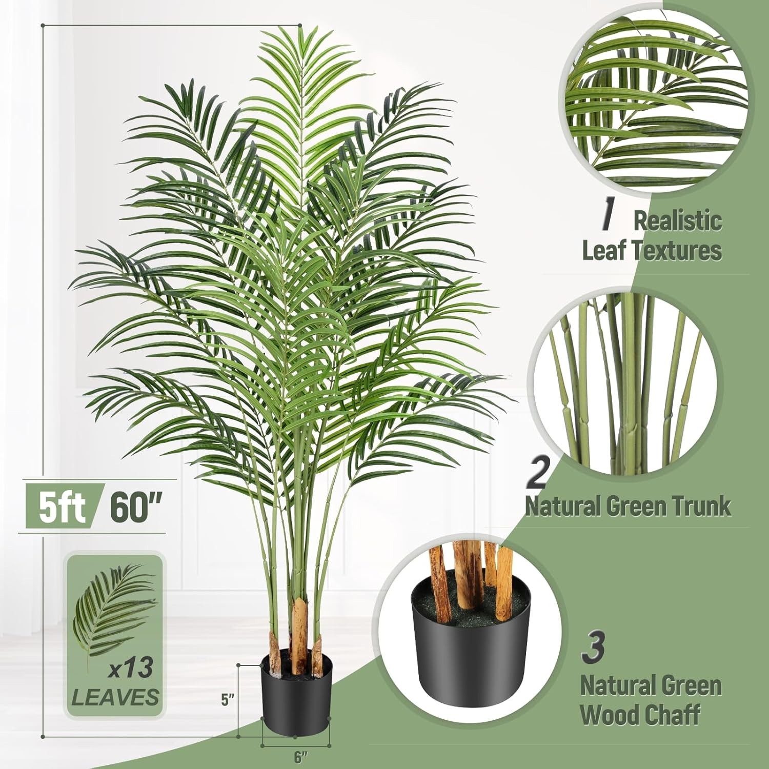 Lush 5ft Artificial Palm Tree in Pot – Perfect for Farmhouse & Modern Spaces