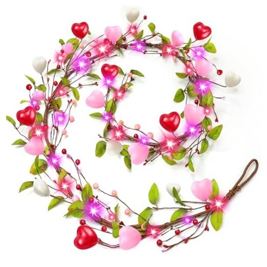 Timer – Lighted Christmas Valentines Garland Valentines Day Decorations, 6 Ft