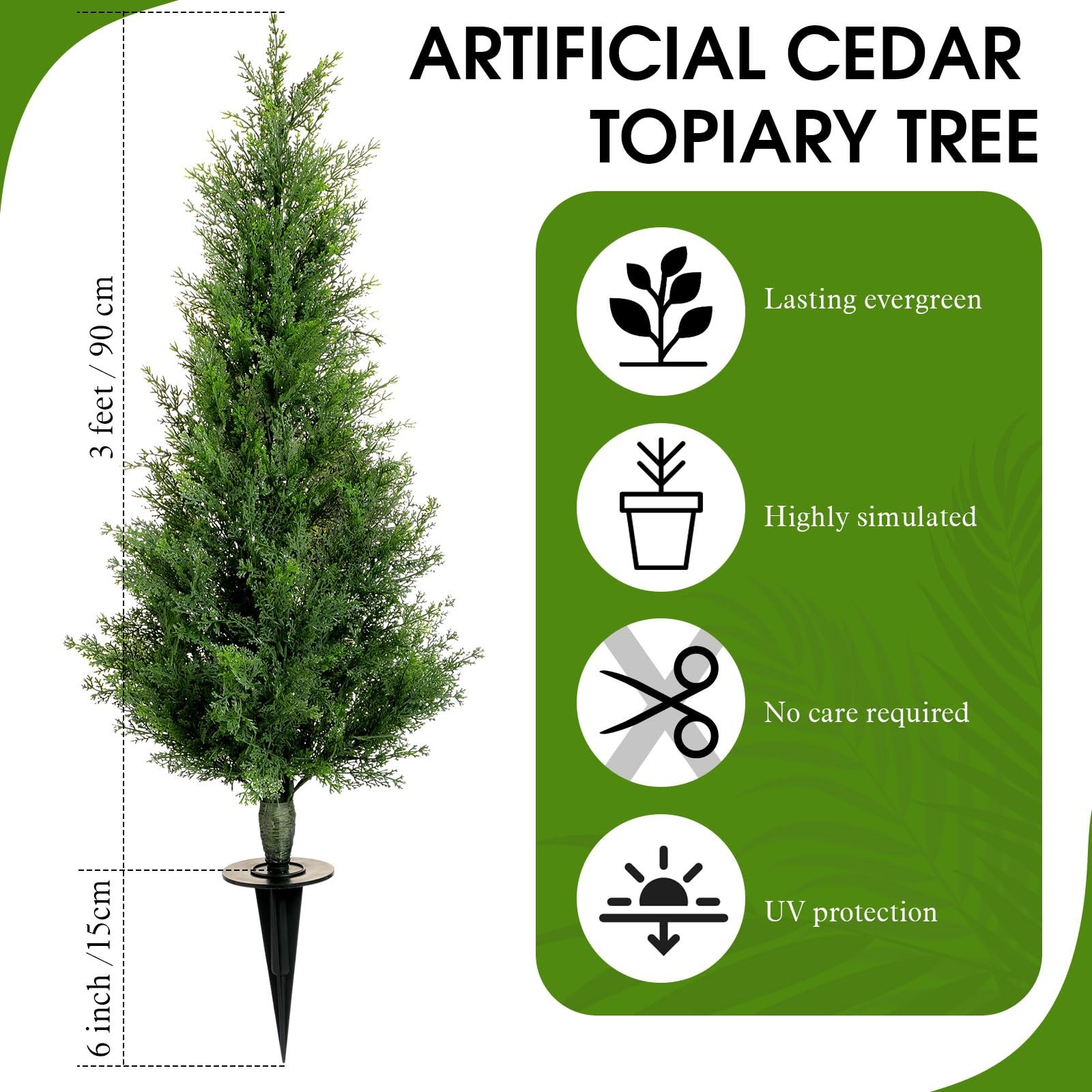 4 Set 3 ft Artificial Cedar Trees with Ground Spike Summer Yard Decoaration U…