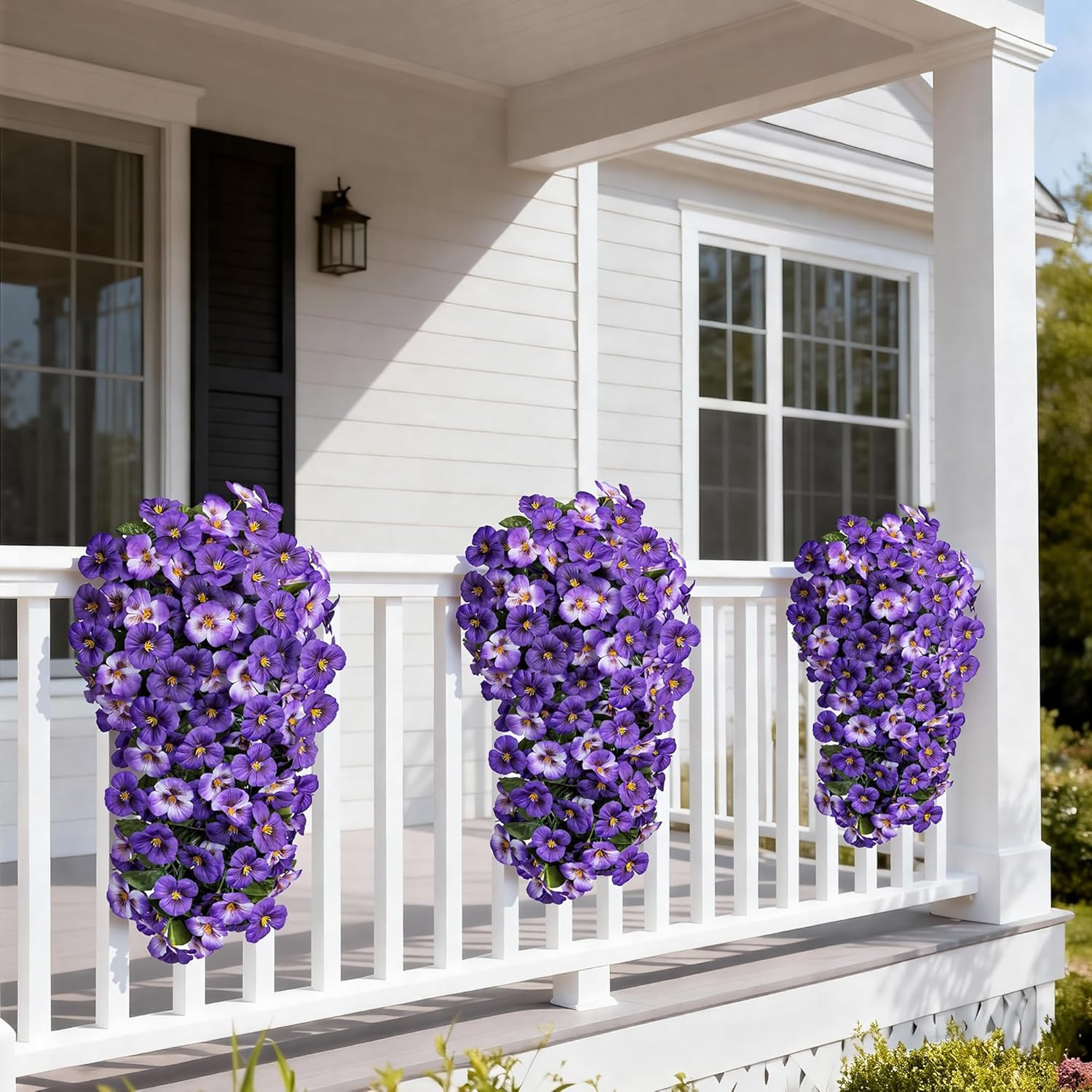 4Pcs Artificial Flowers for Outdoors Fake Pansy with Hanging Basket UV Resistant