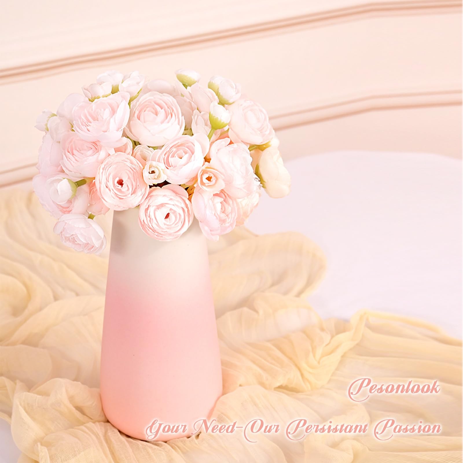 48 PCS Shabby Blush Faux Silk Mini Ranunculus Artificial Wedding Flower Bulk