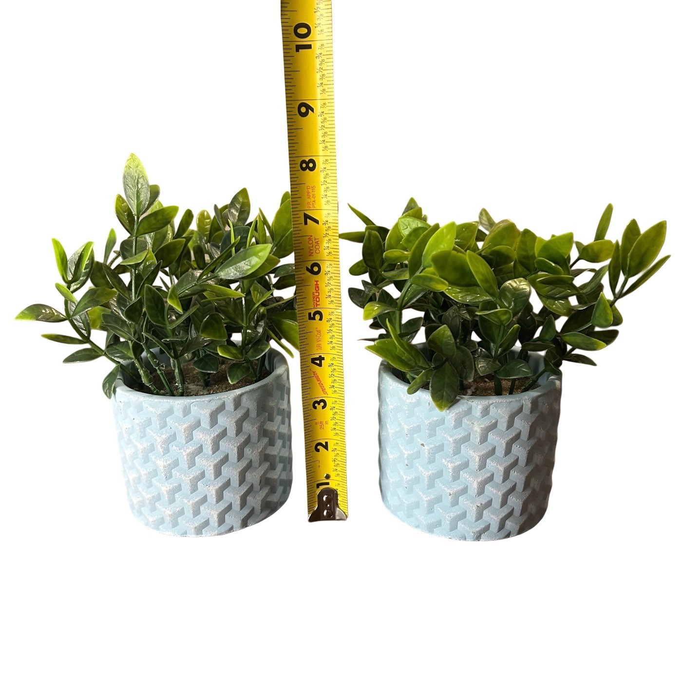Artificial Potted Eucalyptus Plants 8” Blue Textured Ceramic Vase Set Of 2
