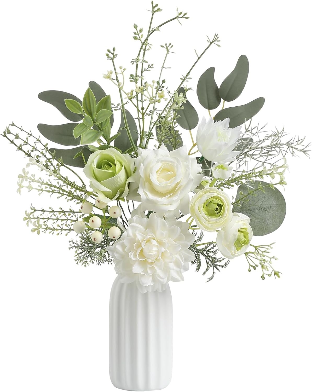 Artificial Flowers in Small Ceramic Vase-Blue Fake Flowers Floral Arrangements S