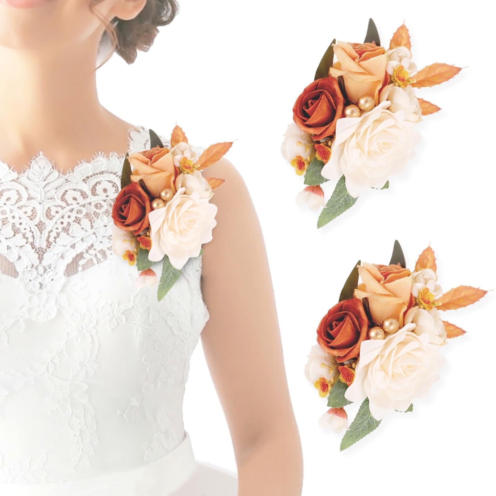 2 PCS Terracotta Floral Shoulder Corsages Set Wedding Ceremony Formal Party