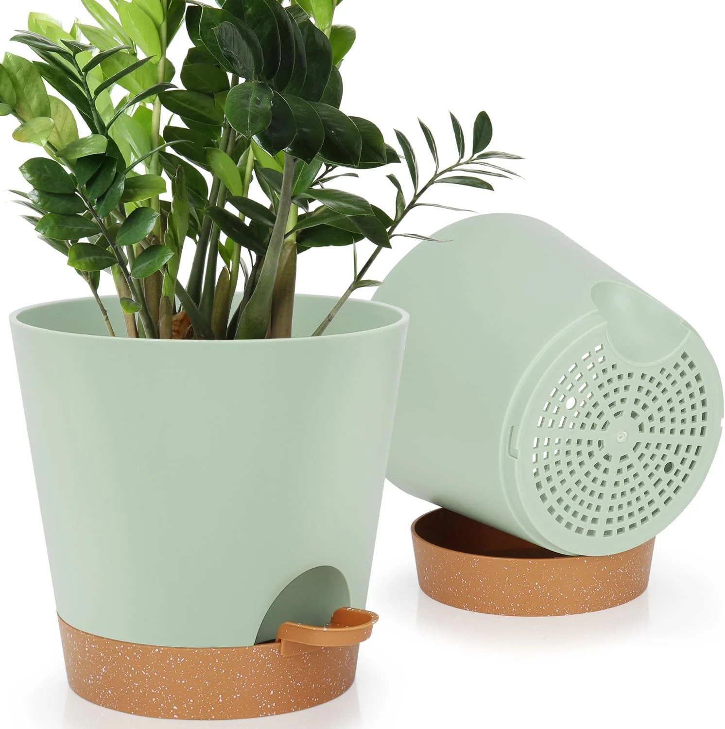 YNNICO 8-Inch Plant Pots, Self-Watering Planters with Drainage Holes & Saucers f