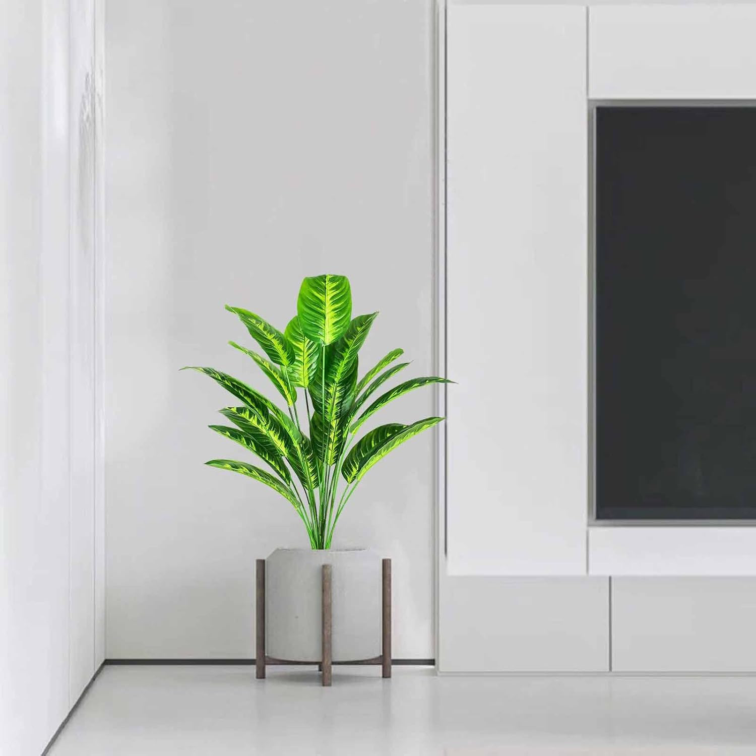 Artificial Plants Fake Banana Tree with Green Leaves in Plastic Pot 80Cm Faux