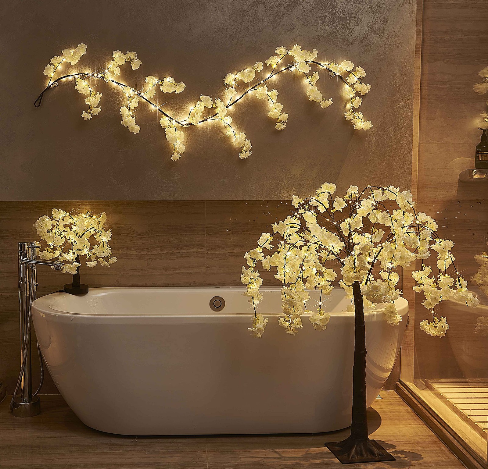 Lighted White Cherry Blossom Artificial Bonsai Tree 18Inch 40 LED USB Timer
