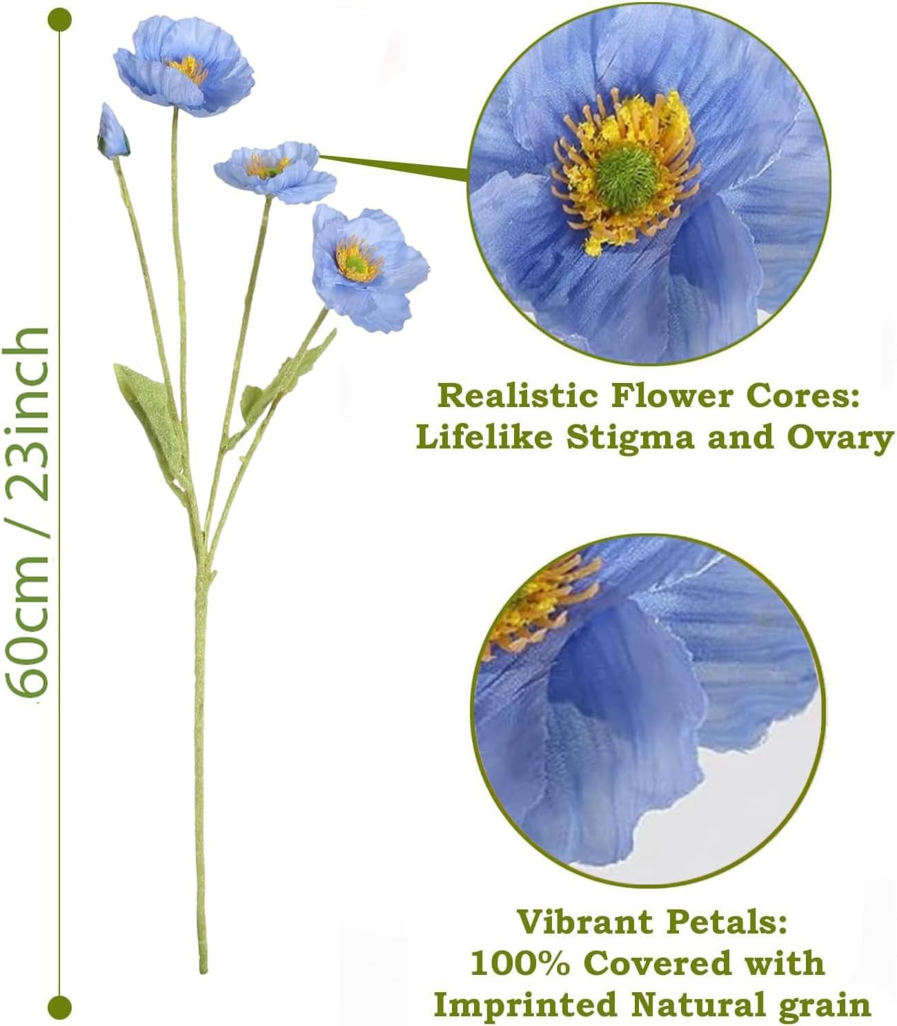 Artificial Flowers 6Pcs Artificial Poppy Silk Flowers with Stems | Faux Poppy Fl