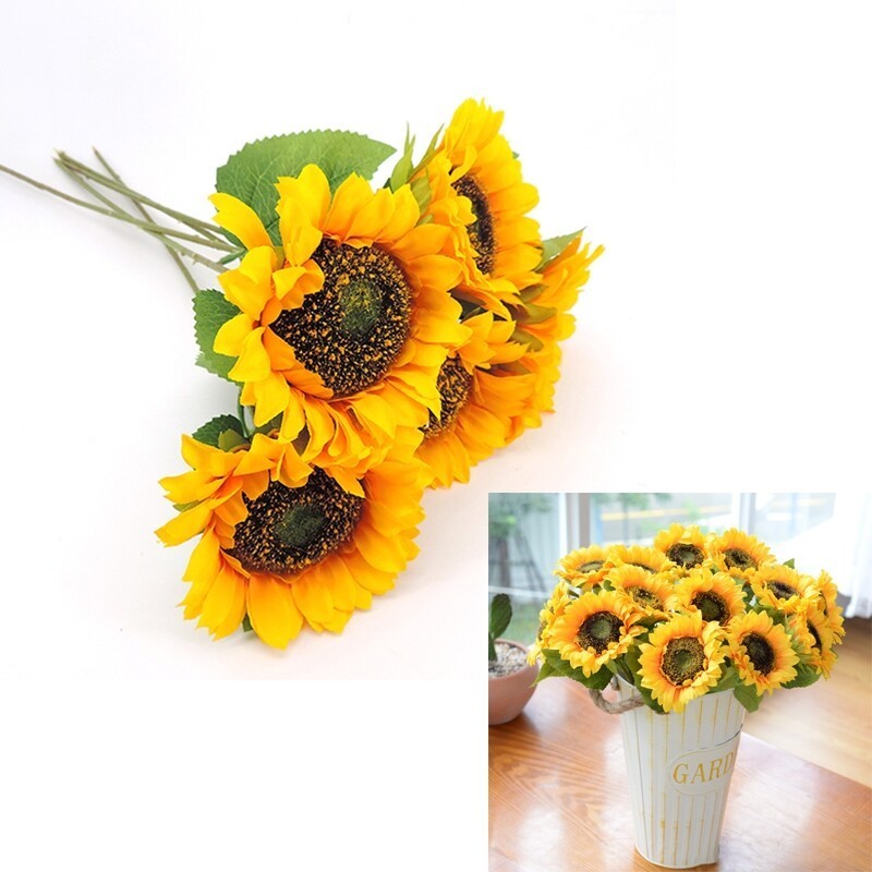 Yellow Artificial Flowers Silk plastic Sunflowers fake flower Family Room Vases