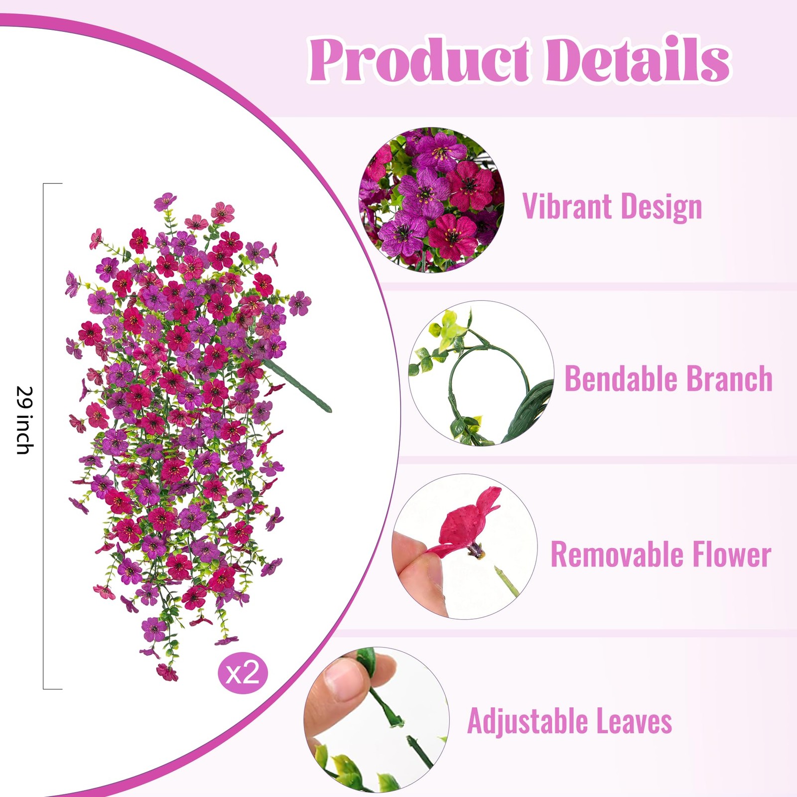 Ammyoo 2Pcs Fake Hanging Flowers for Outdoor Decoration Artificial Hanging Fl…