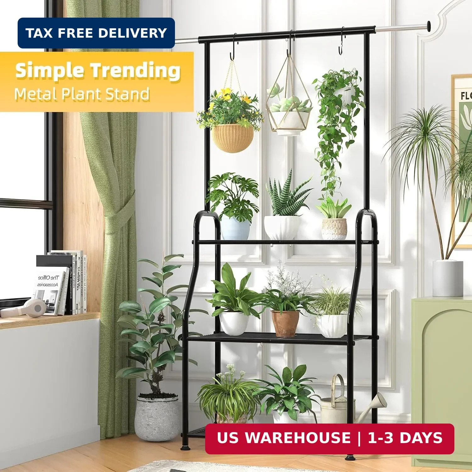 Simple Trending Plant Stand Indoor Outdoor, Heavy Duty Metal 3 Tiered Hanging Pl
