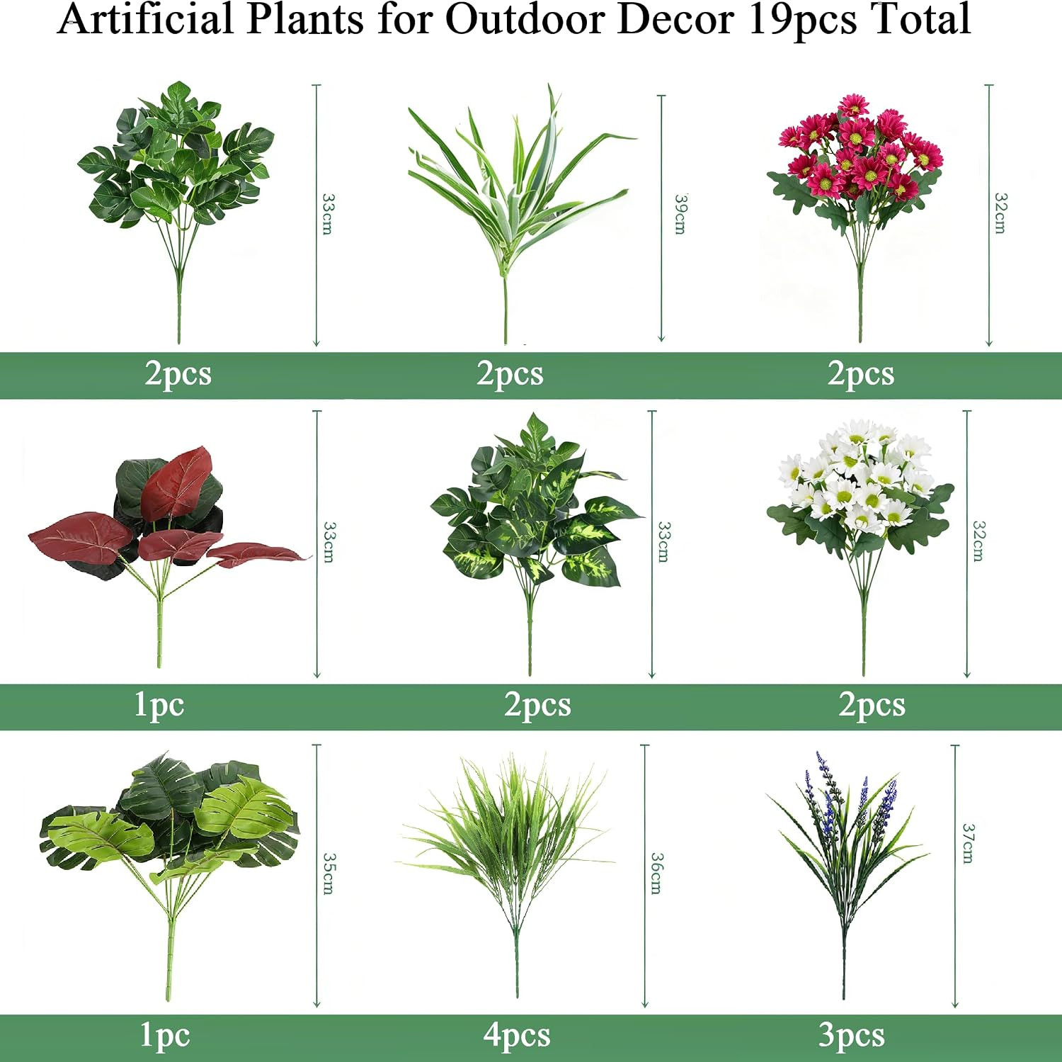 19PCS UV Resistant Artificial Plants for Outdoor Garden & Patio Decor