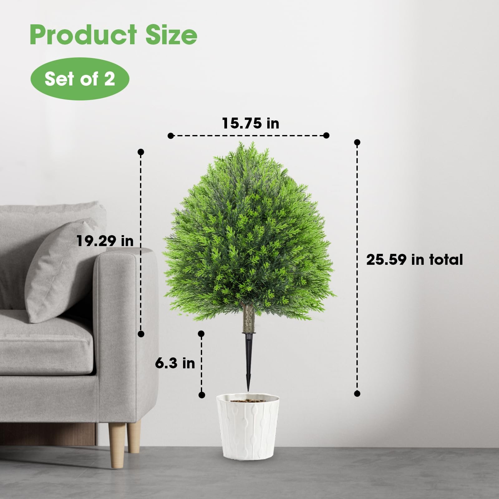 25.6″ Artificial Cedar Topiary Plants: Set of 2 Fake Cypress Bushes with Spik…