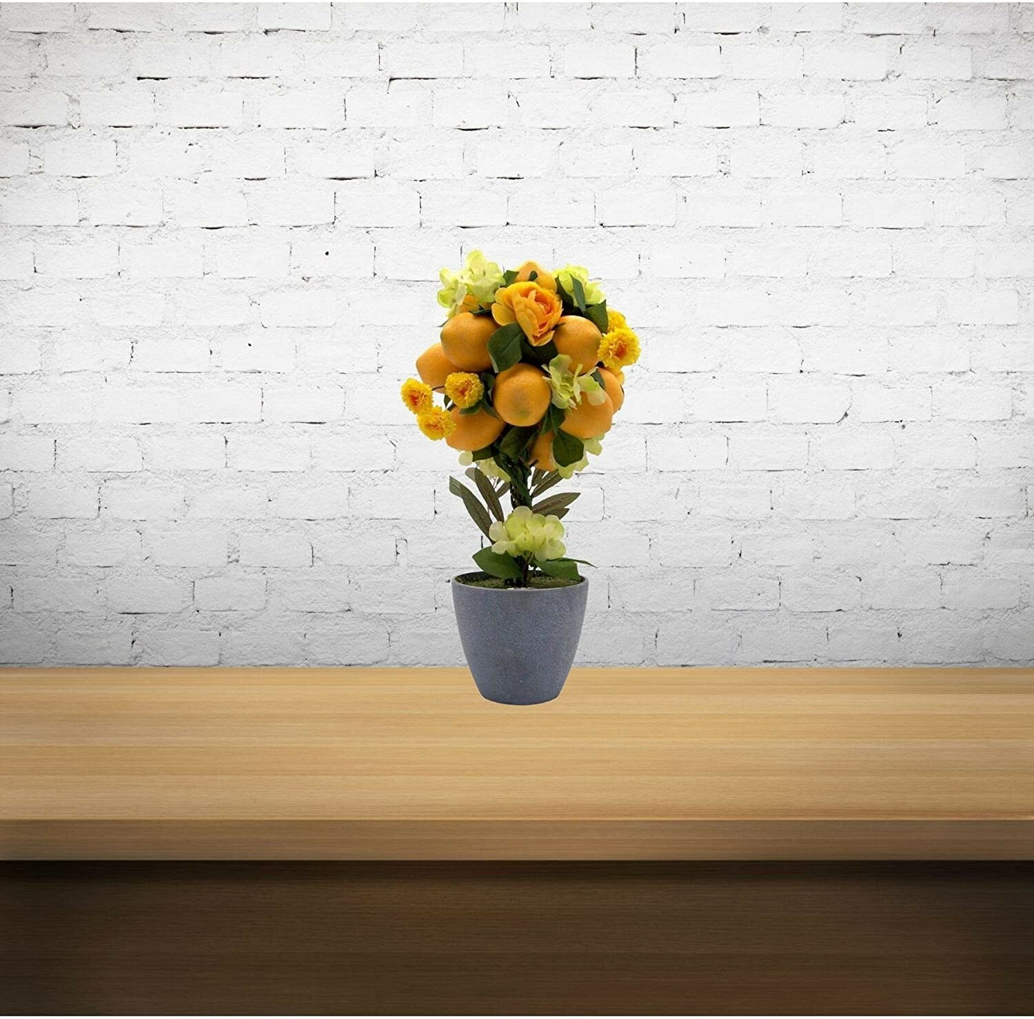Bright Artificial Lemon Topiary Potted Tree, Cheery Home Décor, 16 Inches